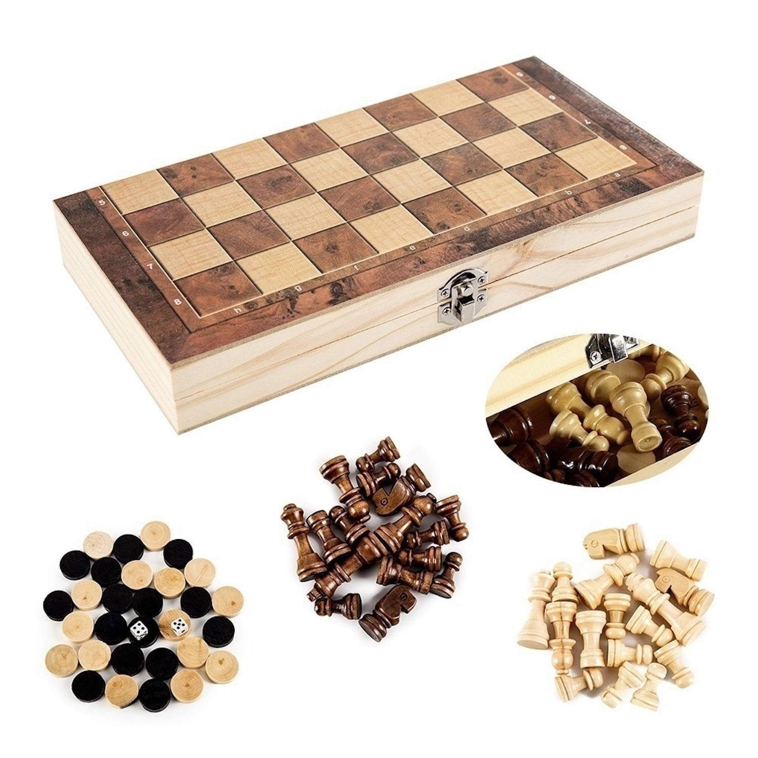 Hochwertiges Holzschachbrett mit Figuren 34x34 cm - Edles Schachspiel-1