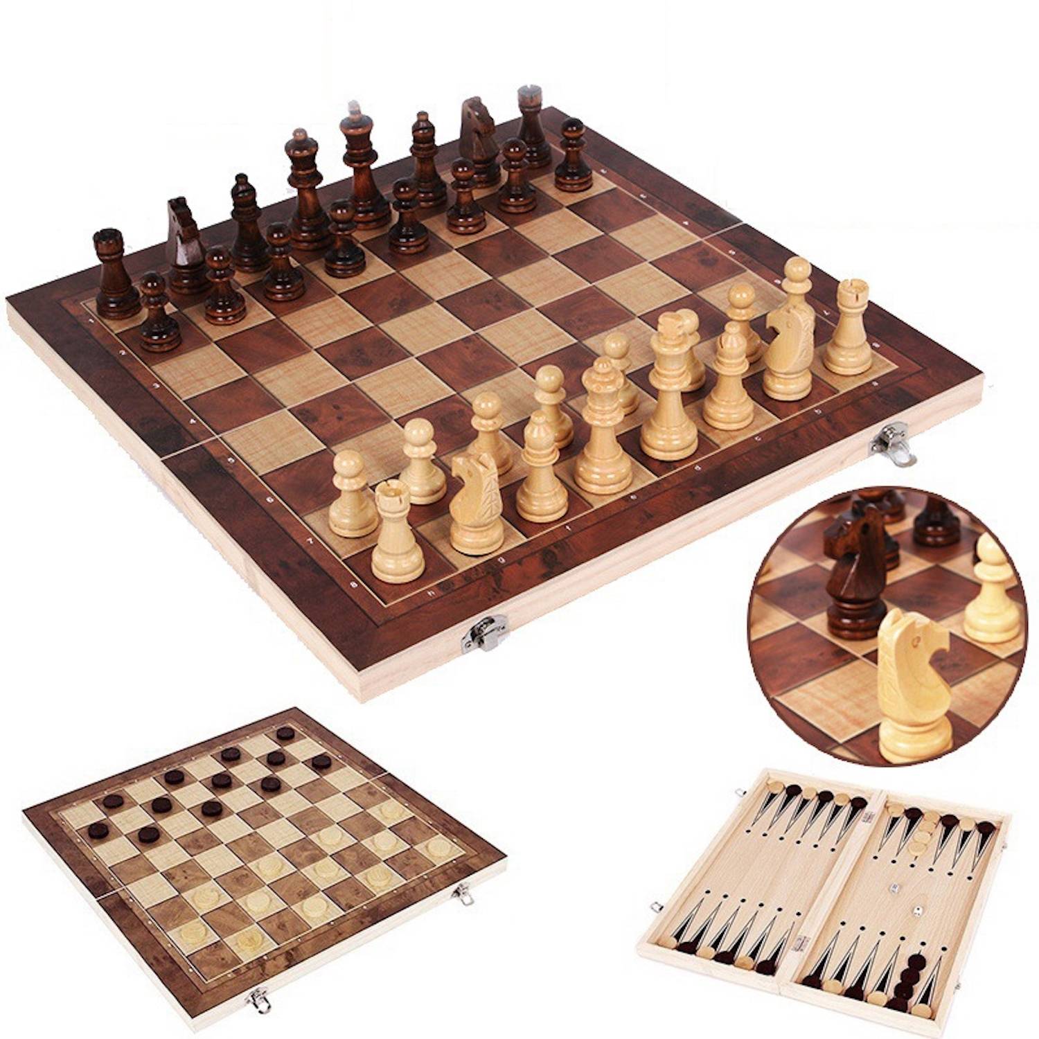 Hochwertiges Holzschachbrett mit Figuren 34x34 cm - Edles Schachspiel-4