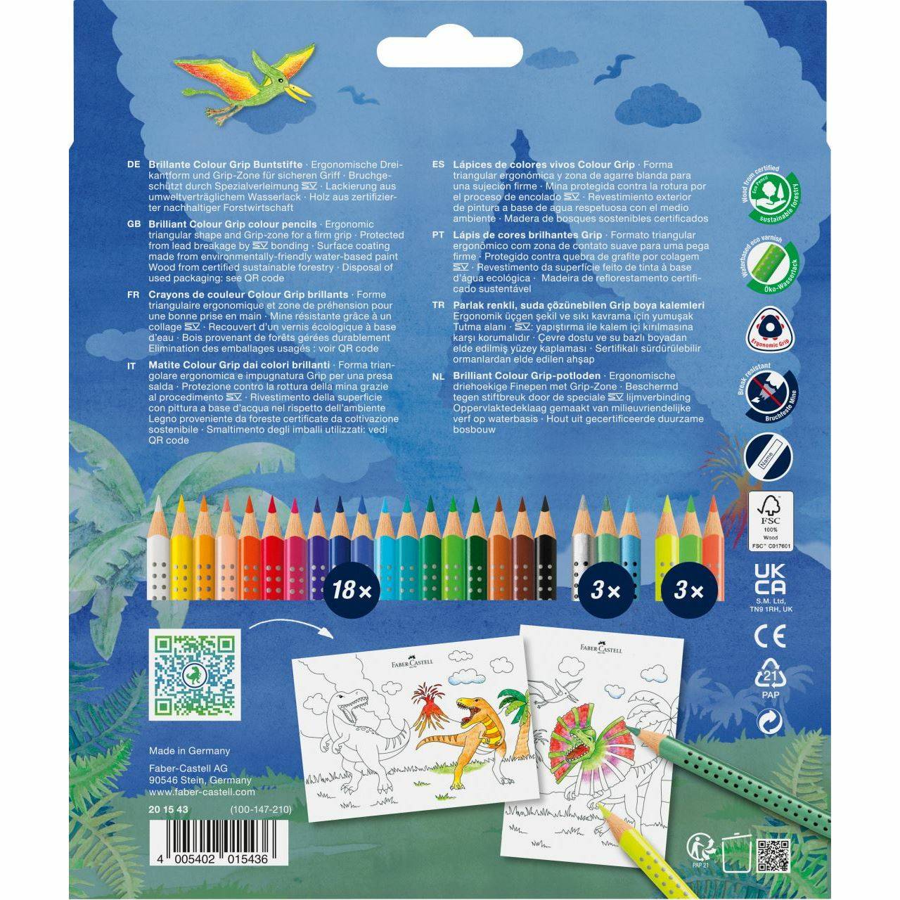 FABER-CASTELL - Buntstift Colour Grip Dino 18+6-1
