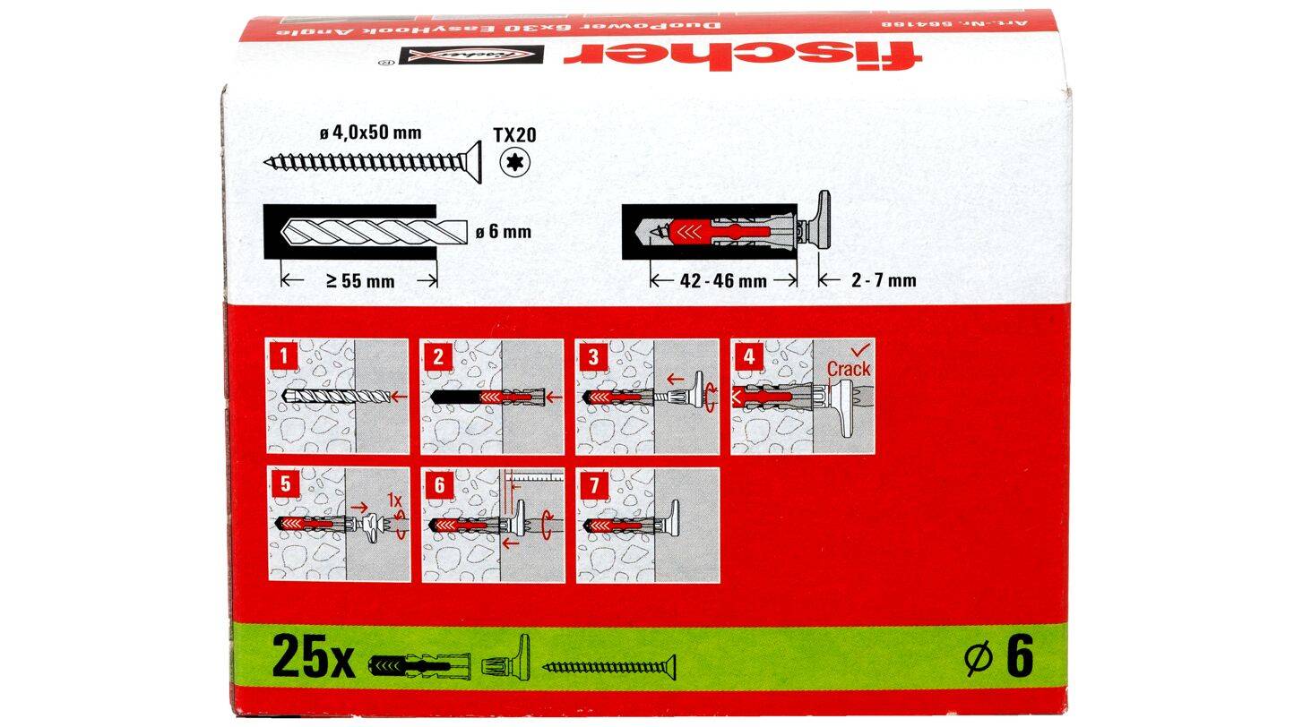 Fischer 564168, Schraubhaken & Dübelsatz, Autoklaven-Porenbeton, Mauerziegel, Beton, Gipsfaserplatten, Gipskarton, Kunst-3