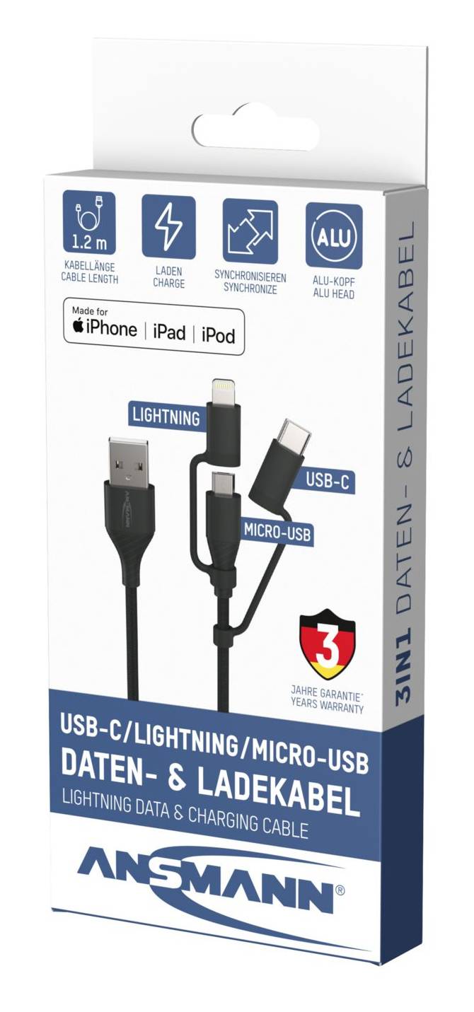 ANSMANN - Daten-/Ladekabel USB 3in1 120cm - Kabel - Digital/Daten-1