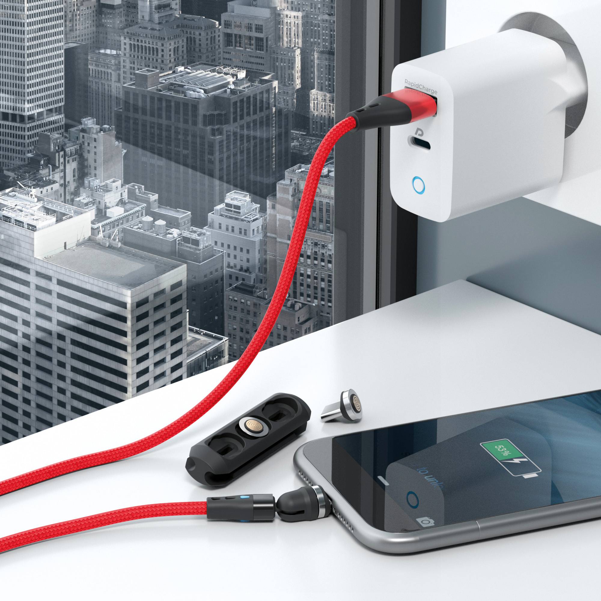RealPower MagneticCharge3, 1 m, USB A, Rot-3