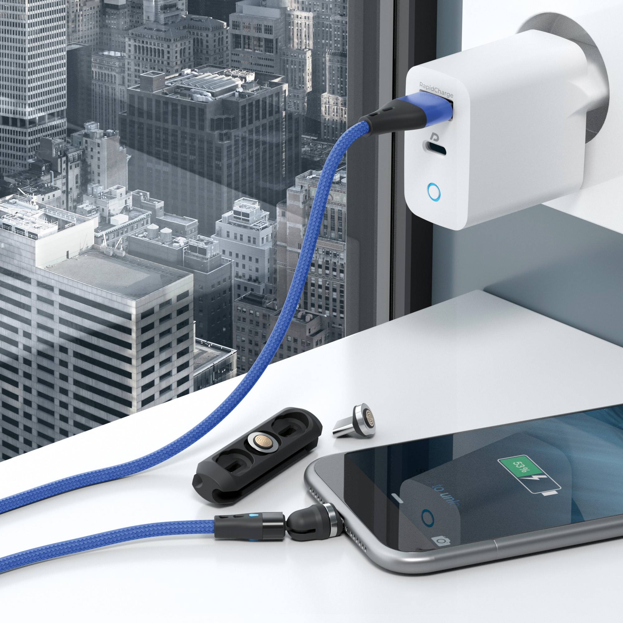RealPower MagneticCharge3, 2 m, USB A, Blau-3
