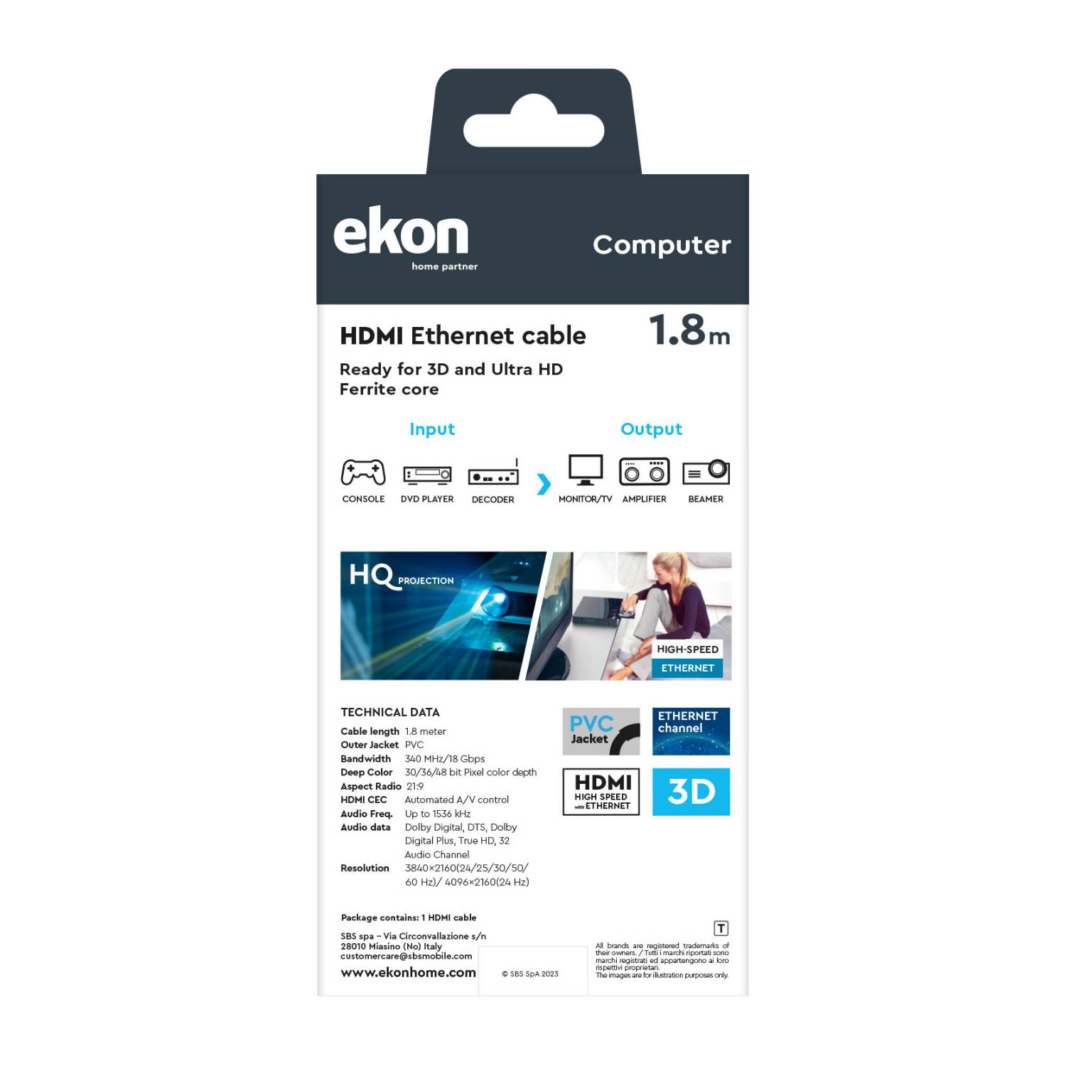 ekon HDMI Ethernet Metallkabel 4K Ultra HD - Kabel - Digital/Display/Video-0