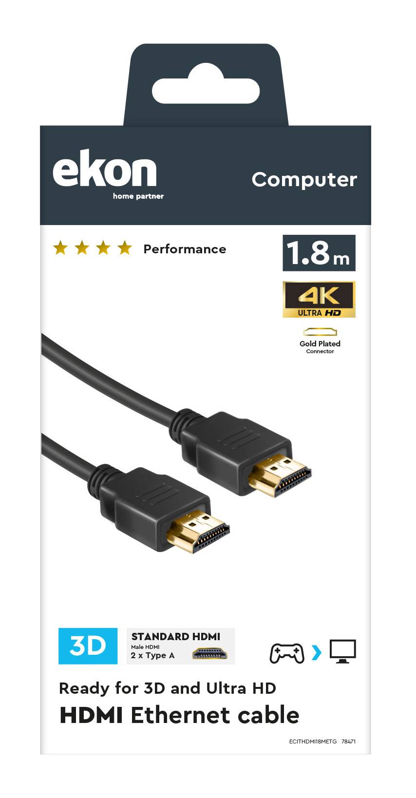 ekon HDMI Ethernet Metallkabel 4K Ultra HD - Kabel - Digital/Display/Video-2
