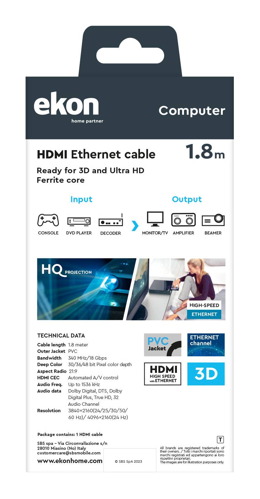 ekon HDMI Ethernet Metallkabel 4K Ultra HD - Kabel - Digital/Display/Video-3