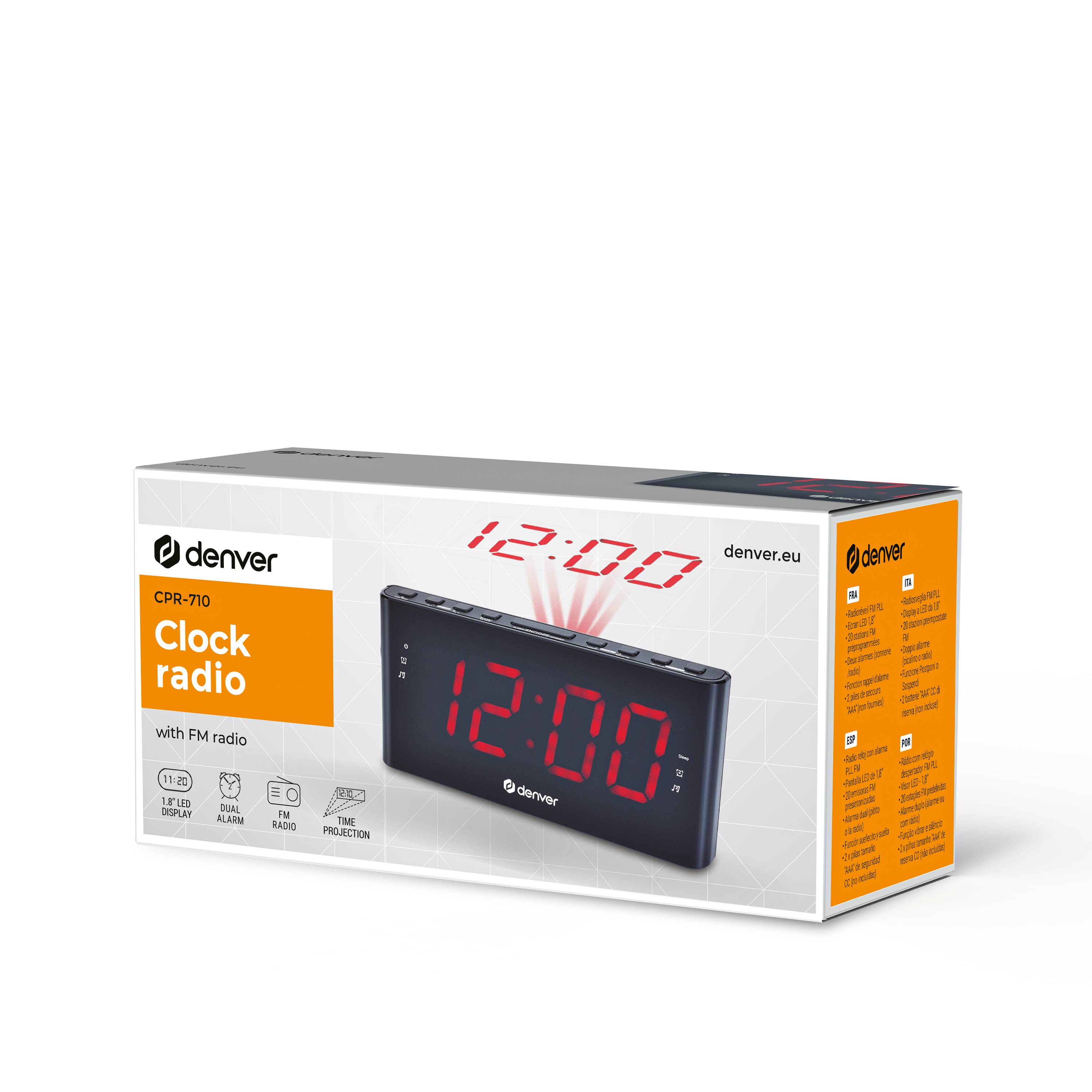 Inter Sales Denver CPR-710, Digitaler Wecker, Rechteck, Schwarz, PLL, Radio/Summer, Zeit-1