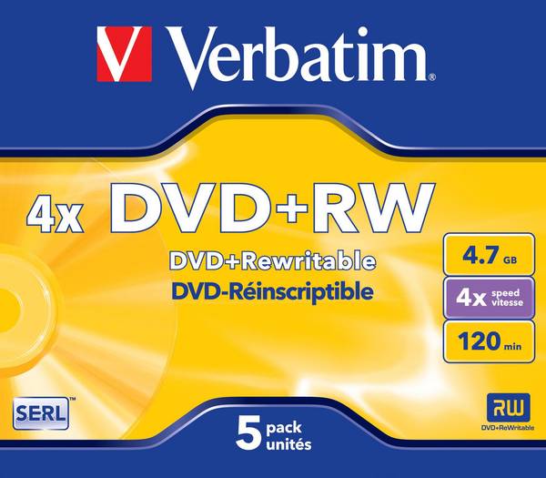 Verbatim DataLifePlus - 5 x DVD+RW - 4.7 GB 4x - Jewel Case (Schachtel) - Silber