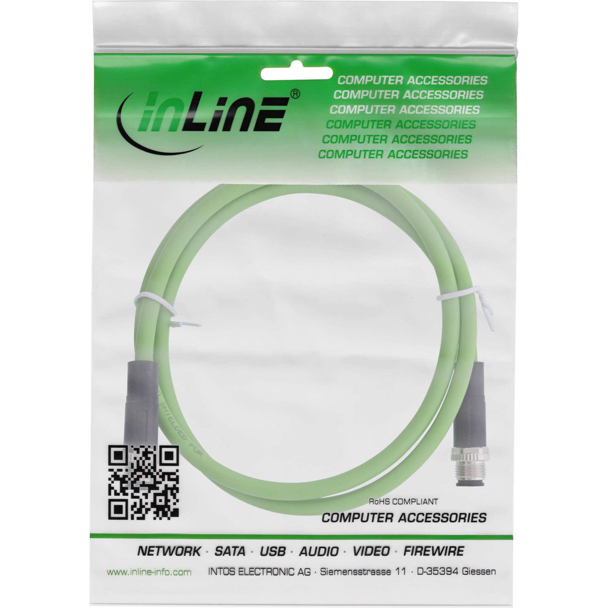 InLine® Industrie Netzwerkkabel, M12 4-pin D-kodiert Stecker/Stecker, PUR, 2m-1