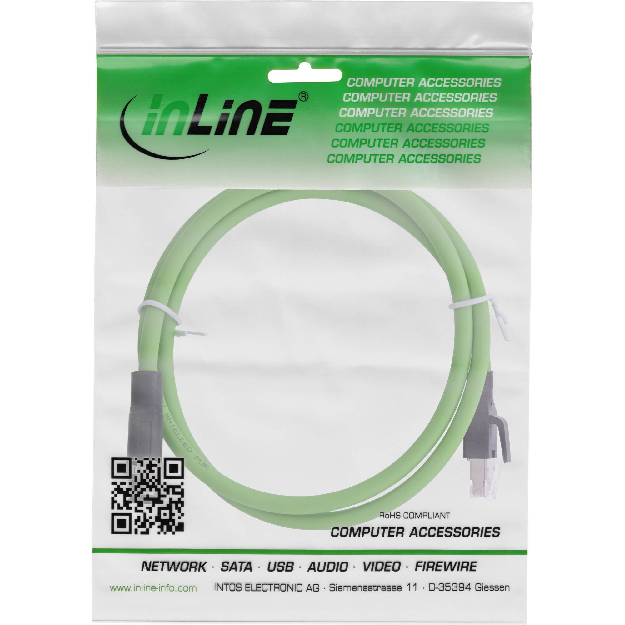 InLine® Industrie Netzwerkkabel, M12 4-pin D-kodiert St. zu RJ45 St., PUR, 2m-1