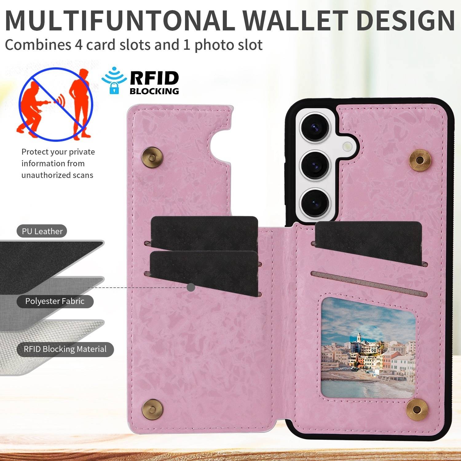 Für Samsung Galaxy S24 RFID Anti Datenklau Hülle Tasche Blumen TPU Hülle Tasche Smart Cover Motiv 1-1