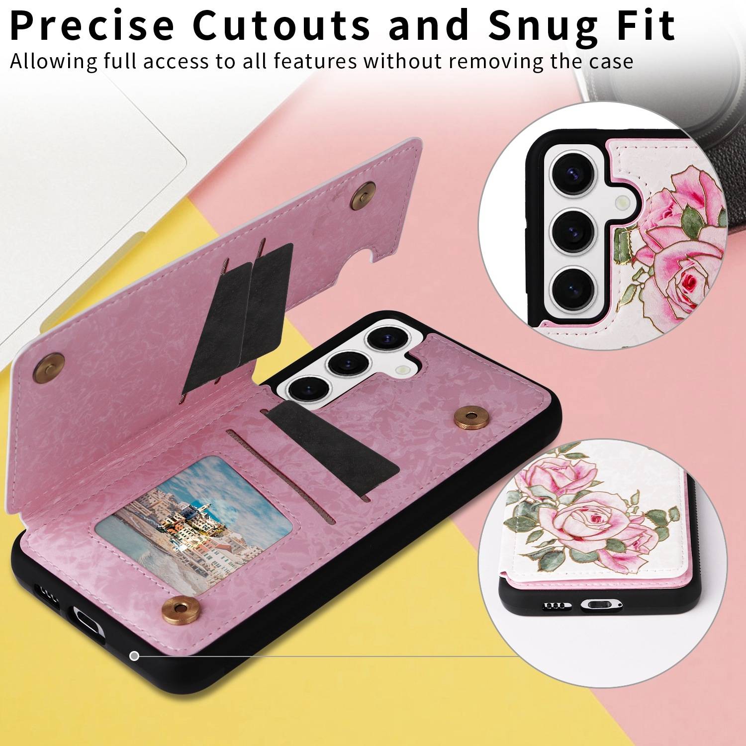 Für Samsung Galaxy S24 RFID Anti Datenklau Hülle Tasche Blumen TPU Hülle Tasche Smart Cover Motiv 4-1