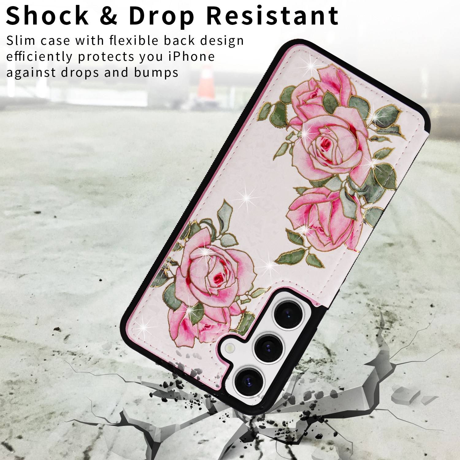 Für Samsung Galaxy S24 RFID Anti Datenklau Hülle Tasche Blumen TPU Hülle Tasche Smart Cover Motiv 4-3