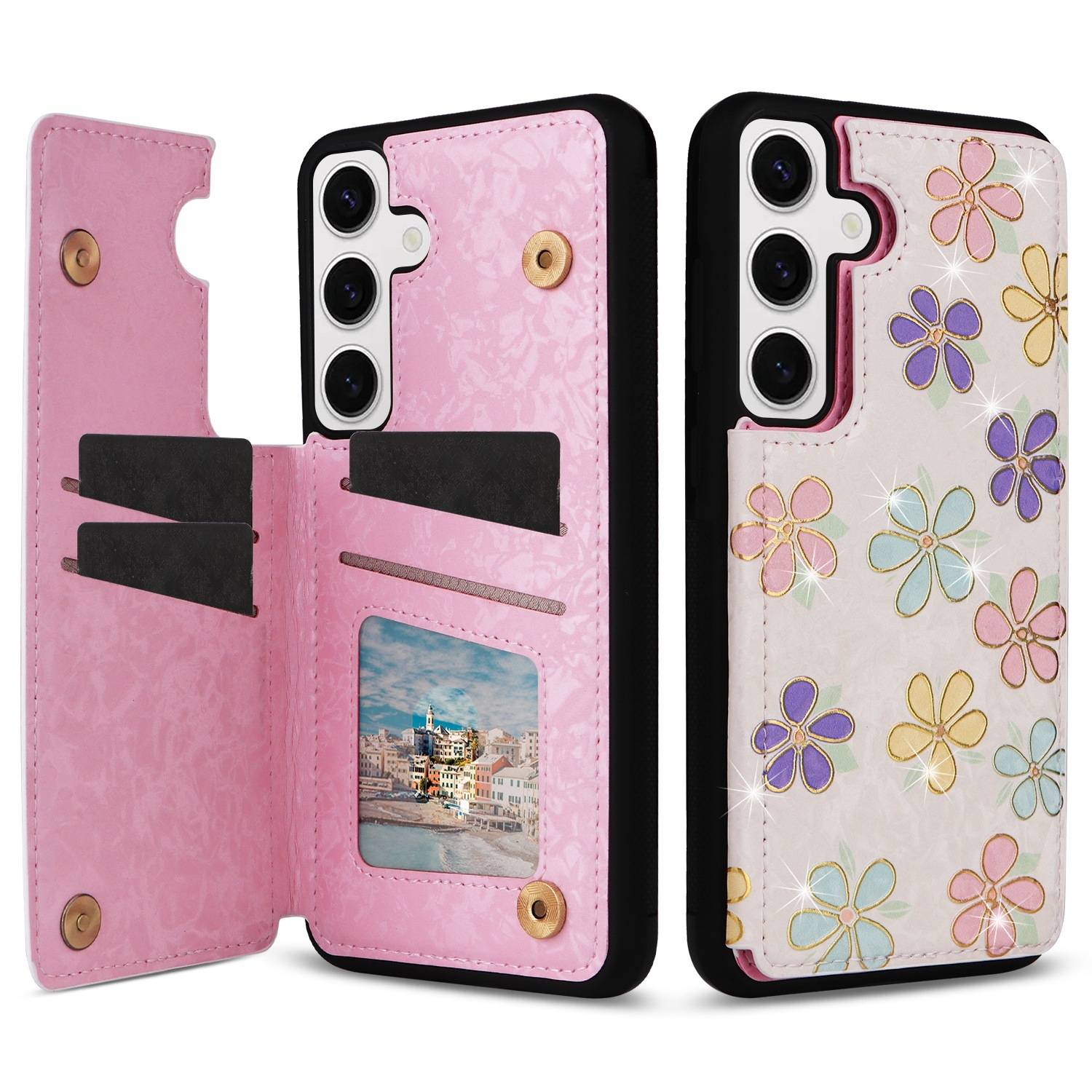 Für Samsung Galaxy S24 RFID Anti Datenklau Hülle Tasche Blumen TPU Hülle Tasche Smart Cover Motiv 3-0