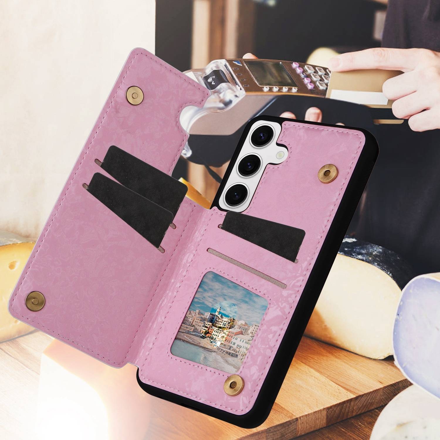 Für Samsung Galaxy S24 RFID Anti Datenklau Hülle Tasche Blumen TPU Hülle Tasche Smart Cover Motiv 3-1