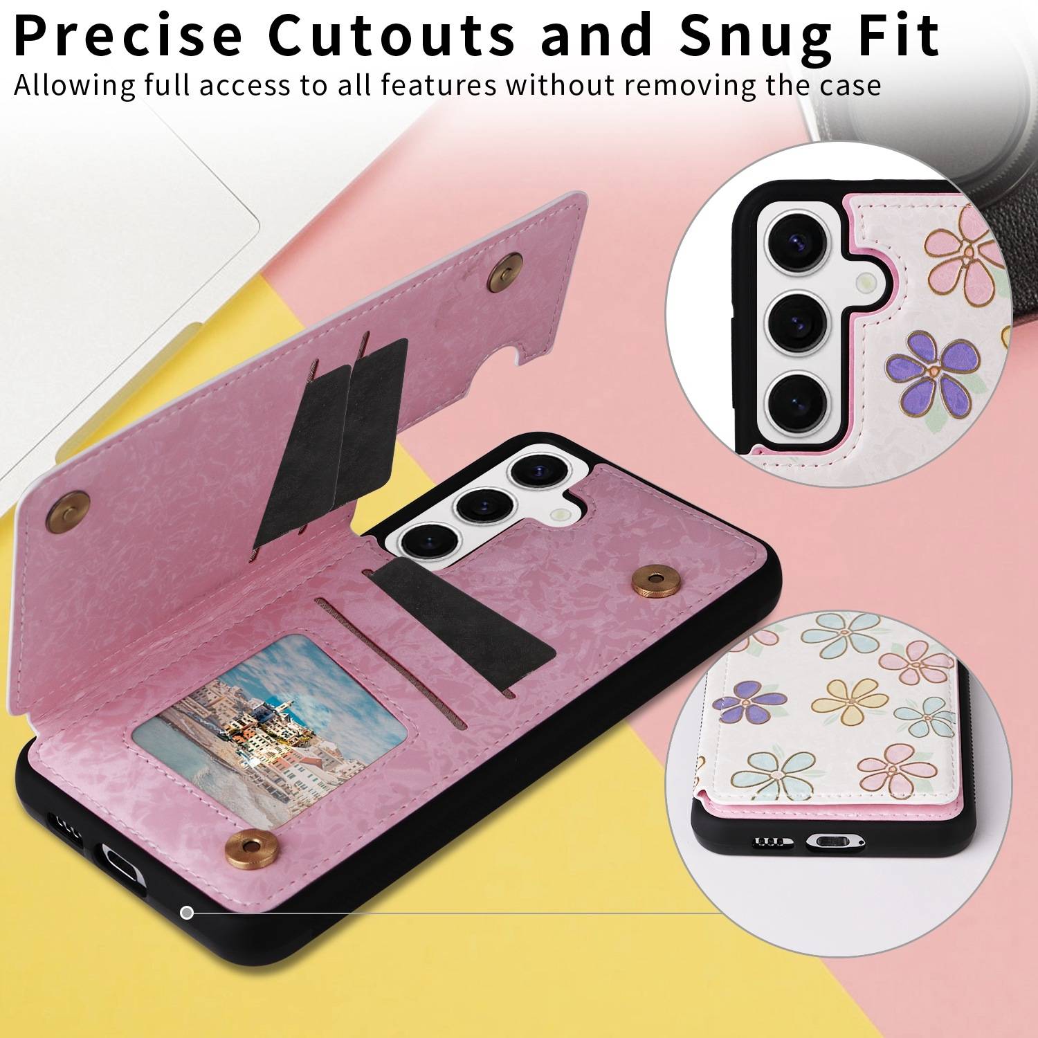 Für Samsung Galaxy S24 RFID Anti Datenklau Hülle Tasche Blumen TPU Hülle Tasche Smart Cover Motiv 3-2
