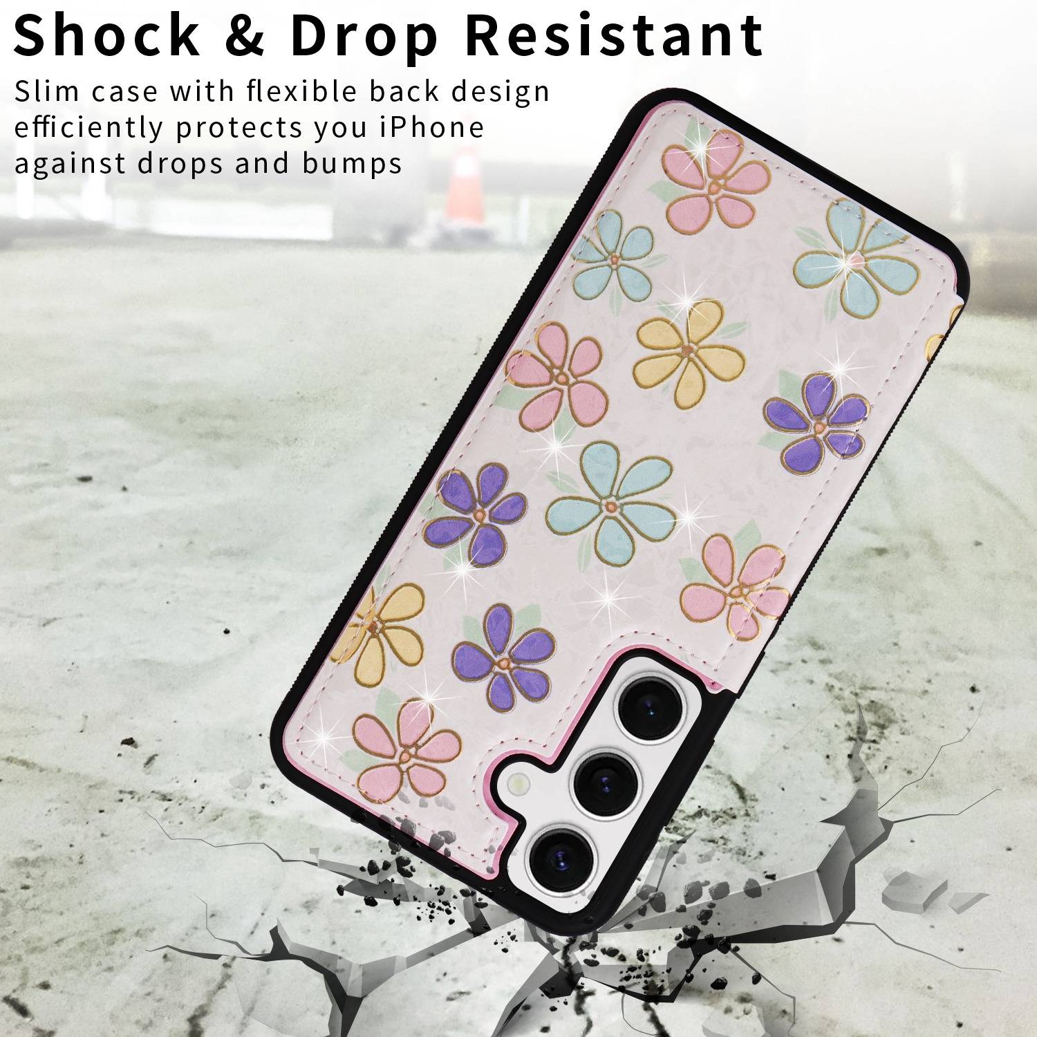 Für Samsung Galaxy S24 RFID Anti Datenklau Hülle Tasche Blumen TPU Hülle Tasche Smart Cover Motiv 3-4