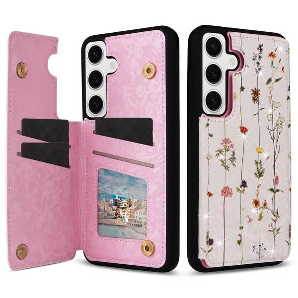 Für Samsung Galaxy S24 RFID Anti Datenklau Hülle Tasche Blumen TPU Hülle Tasche Smart Cover Motiv 2
