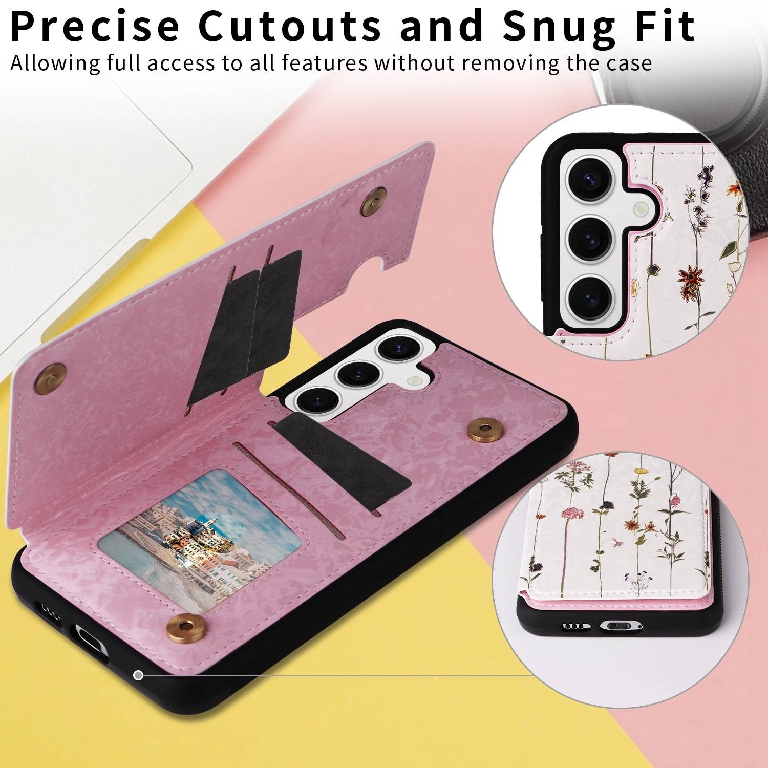 Für Samsung Galaxy S24 RFID Anti Datenklau Hülle Tasche Blumen TPU Hülle Tasche Smart Cover Motiv 2-2