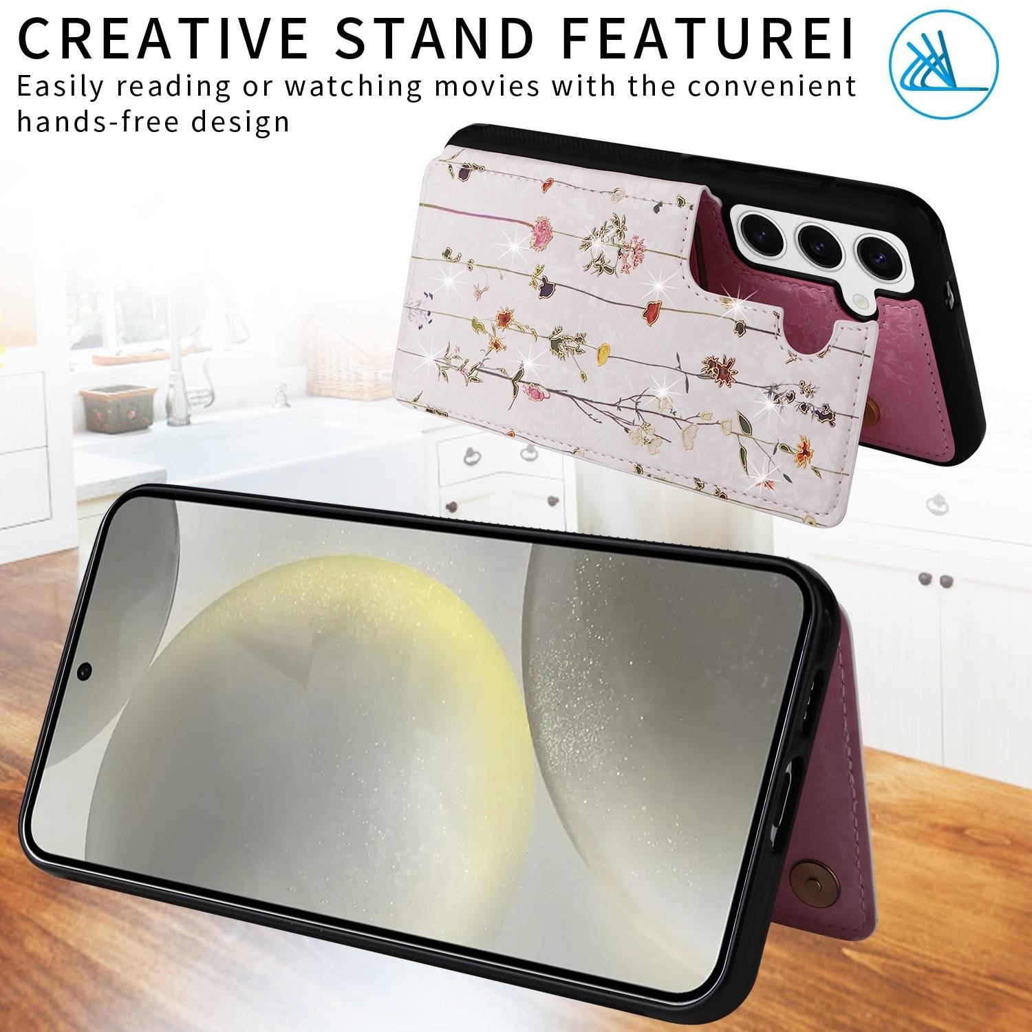 Für Samsung Galaxy S24 RFID Anti Datenklau Hülle Tasche Blumen TPU Hülle Tasche Smart Cover Motiv 2-3
