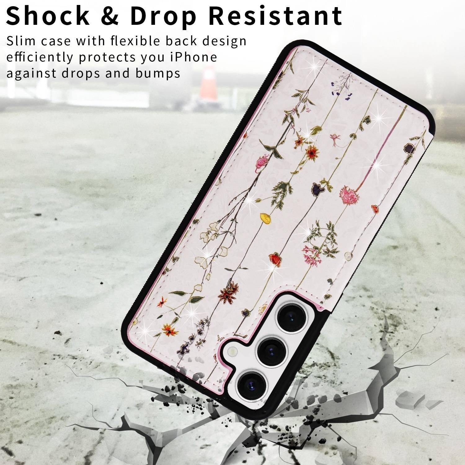 Für Samsung Galaxy S24 RFID Anti Datenklau Hülle Tasche Blumen TPU Hülle Tasche Smart Cover Motiv 2-4