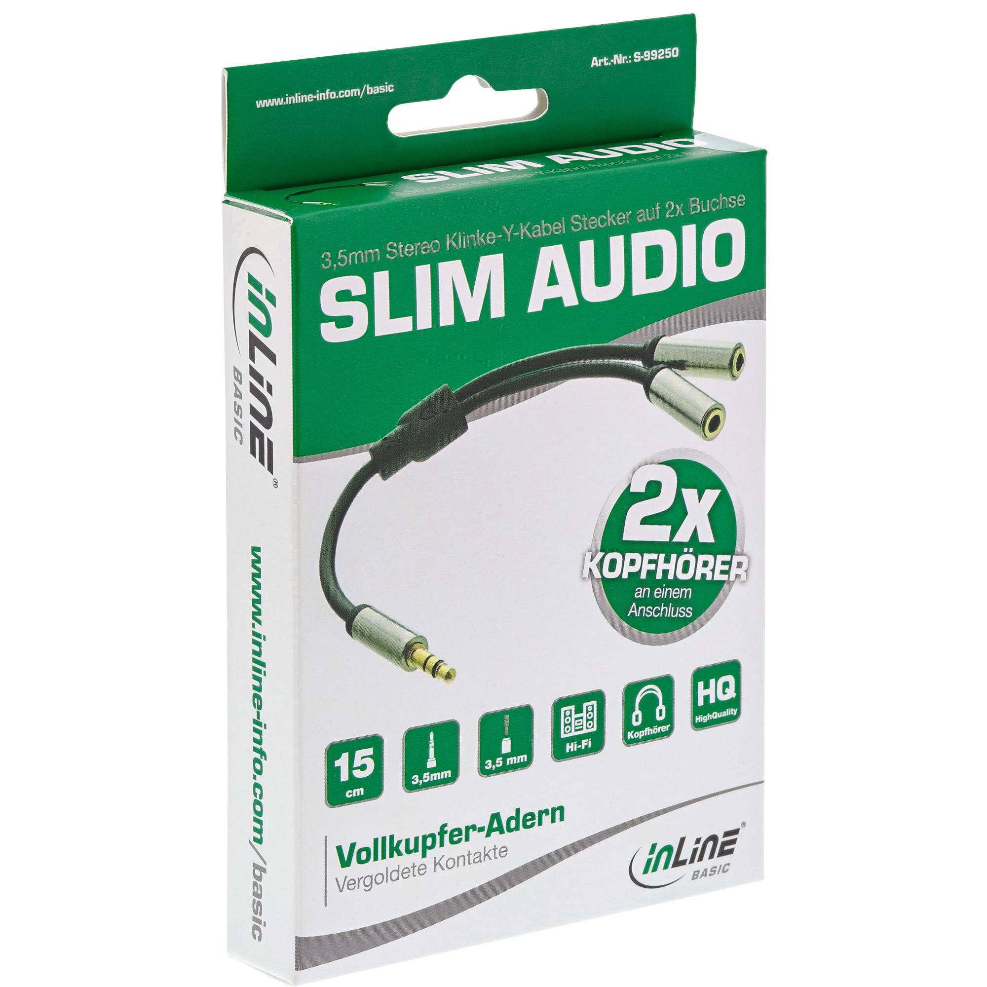 InLine® Basic Slim Audio Y-Kabel 3,5mm Klinke ST an 2x BU, 0,15m-0