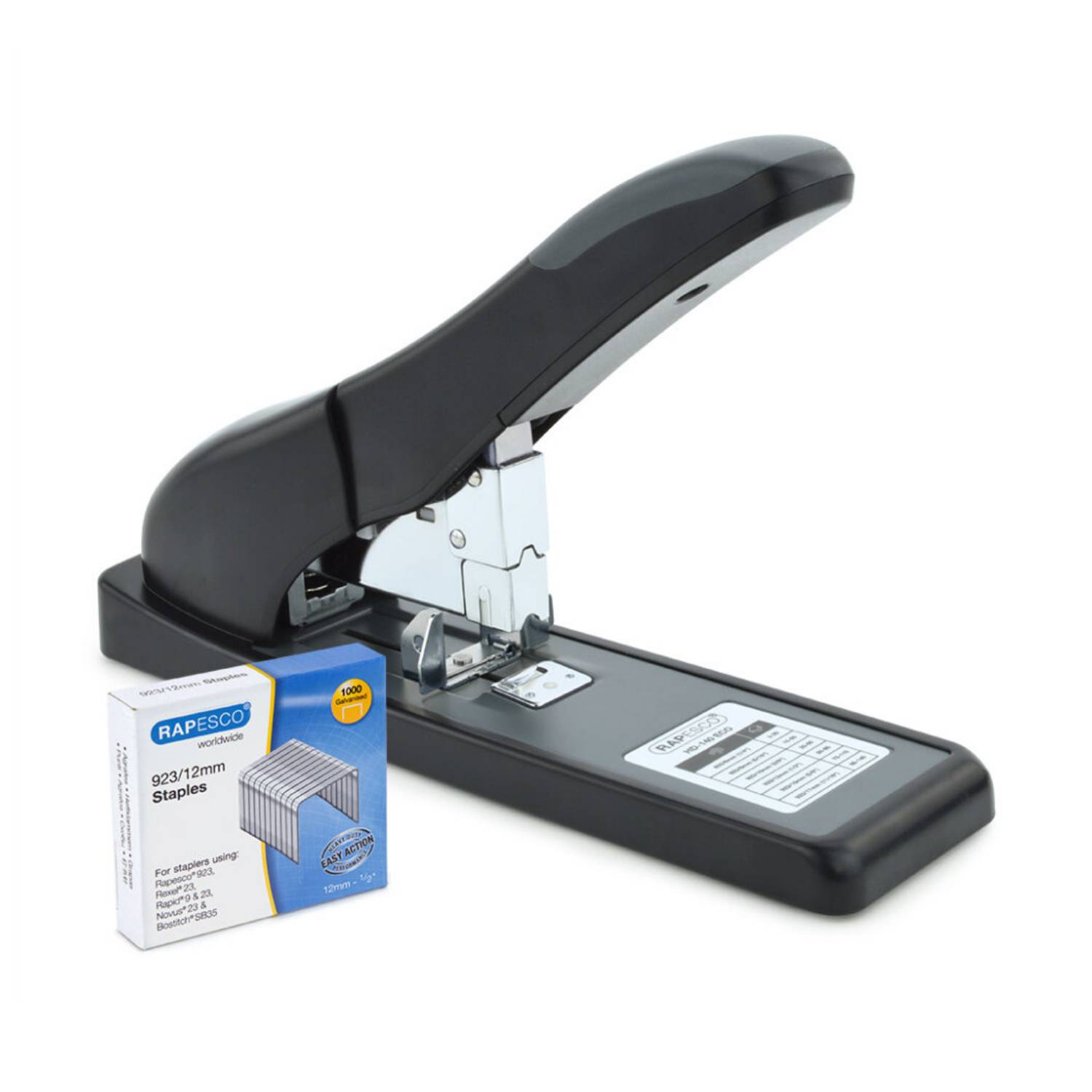 RAPESCO - 1550 - 140 Blätter - Schwarz - Standard-Clinch - Kunststoff - Stahl - Oben - Parallel-2