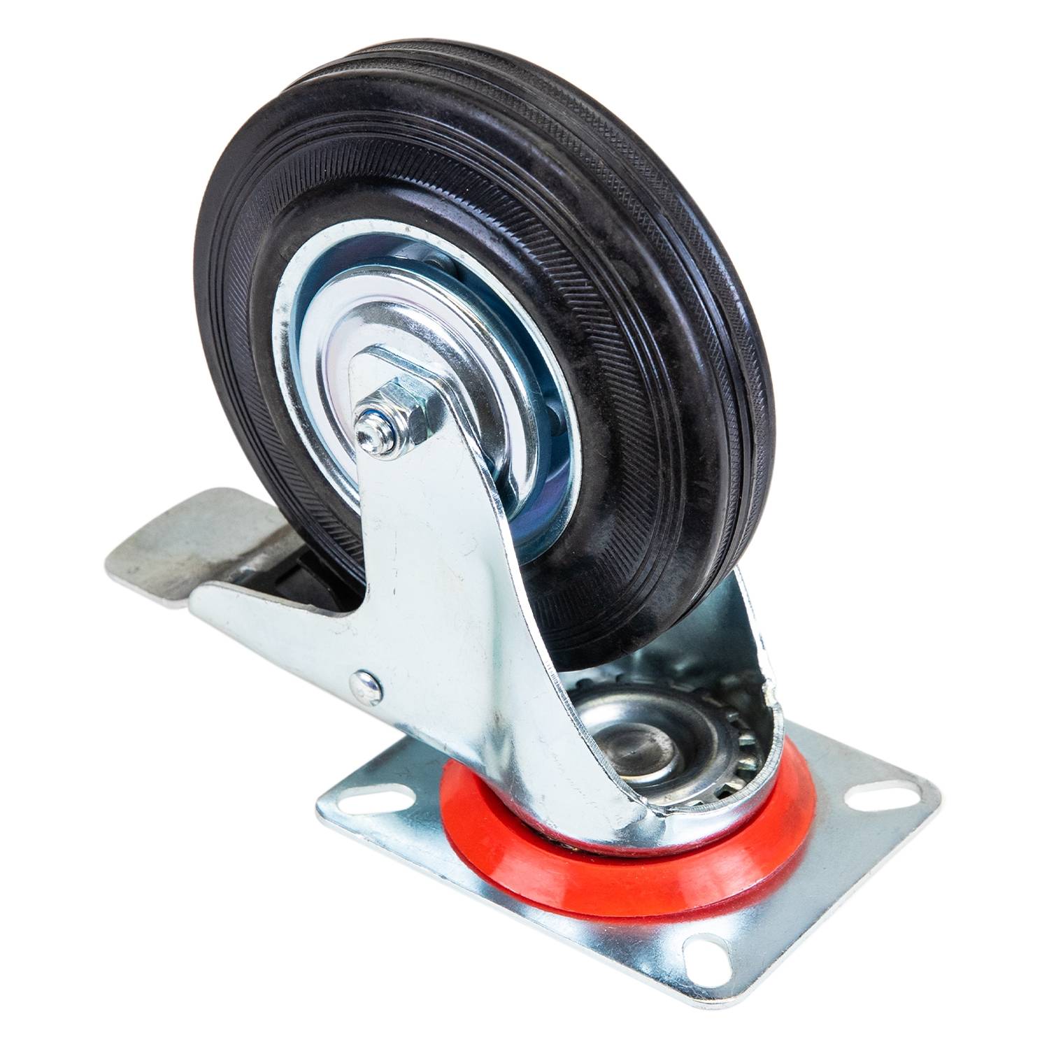HMF 6790 Schwerlastrollen mit Bremse aus Vollgummi, 4 Stück, 125 mm, bis 400 kg, Schwarz-3