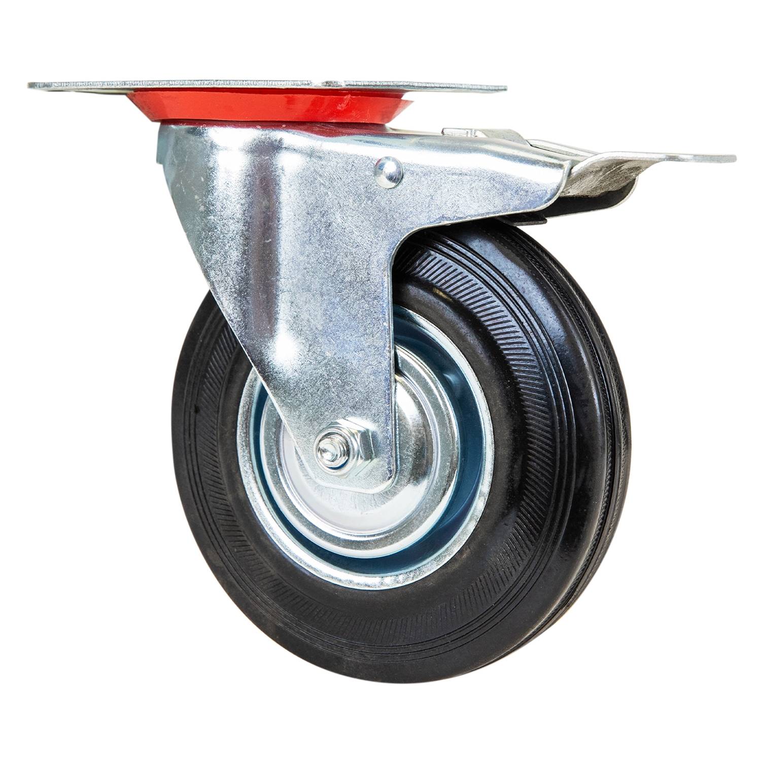 HMF 6790 Schwerlastrollen mit Bremse aus Vollgummi, 4 Stück, 125 mm, bis 400 kg, Schwarz-4