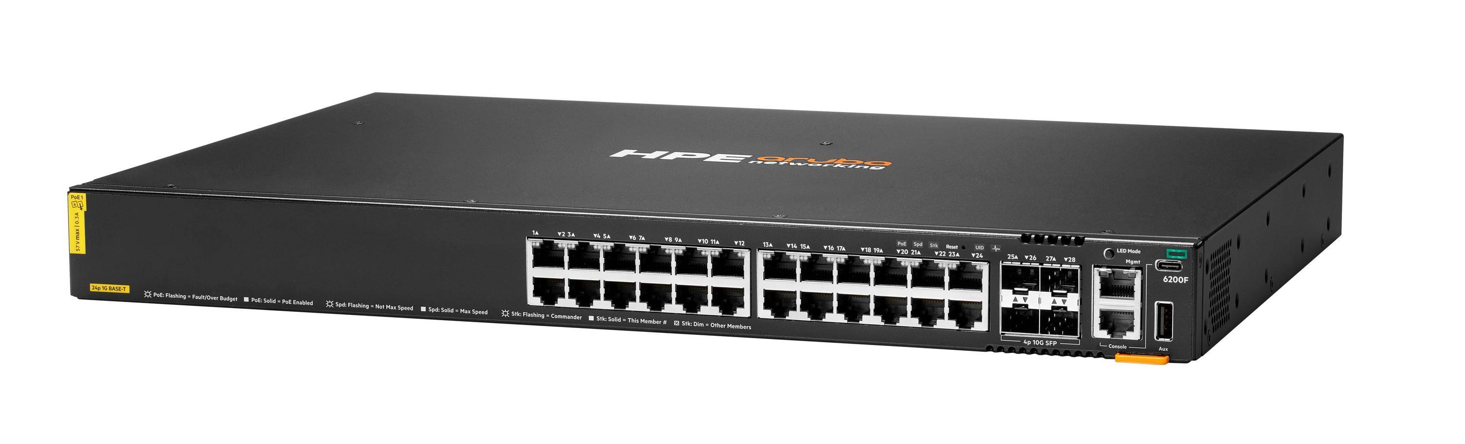 HPE Aruba 6200F 24G Class4 PoE 4SFP+ 370W Switch - Switch - max. Stapelentfernung 10 km - L3 - managed - 24 x 10/100/100-3