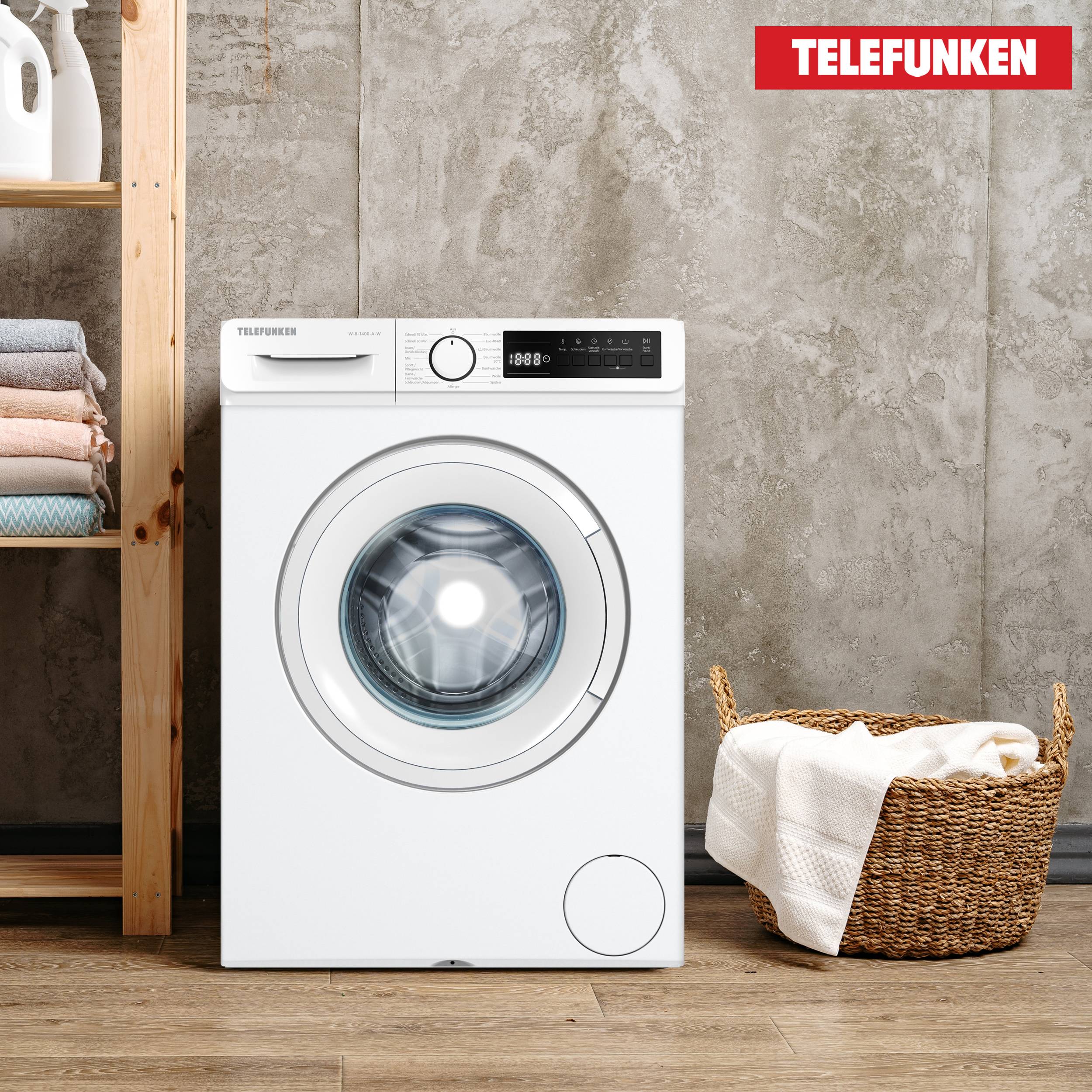 Telefunken Waschmaschine 8kg | 1400 U/Min. | Frontlader | Inverter Motor | AquaStop | 15 Programme | W-8-1400-A-W weiß-1
