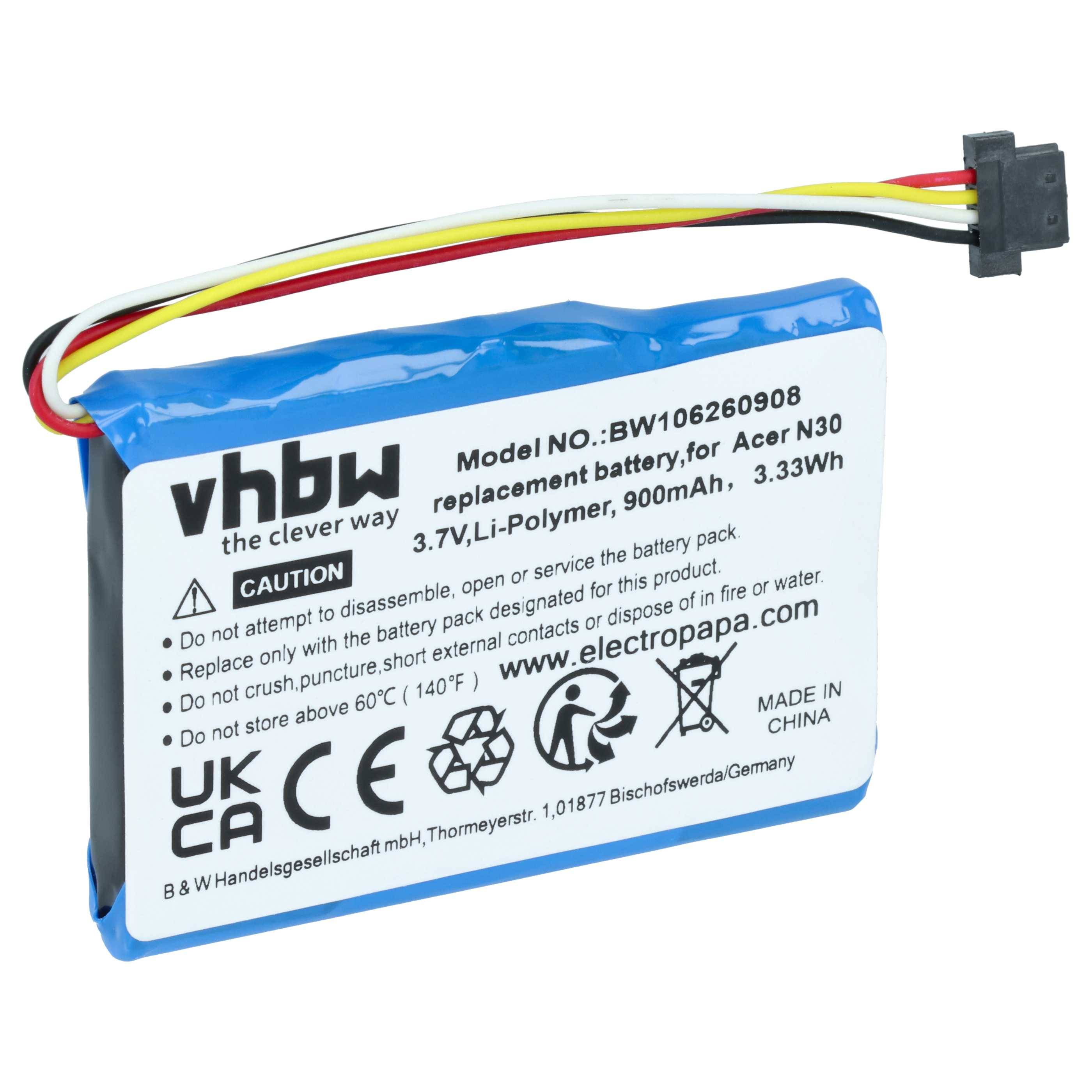 vhbw Akku kompatibel mit Typhoon MyGuide 2500 | 2500 GO GPS Navigation Navi (900 mAh, 3,7 V, Li-Ion)-0