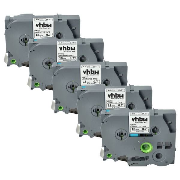 vhbw 5x Schriftband-Kassette Ersatz für Brother TZ-241 | TZE-241 für Etiketten-Drucker 8m x 18mm Schwarz auf Weiß
