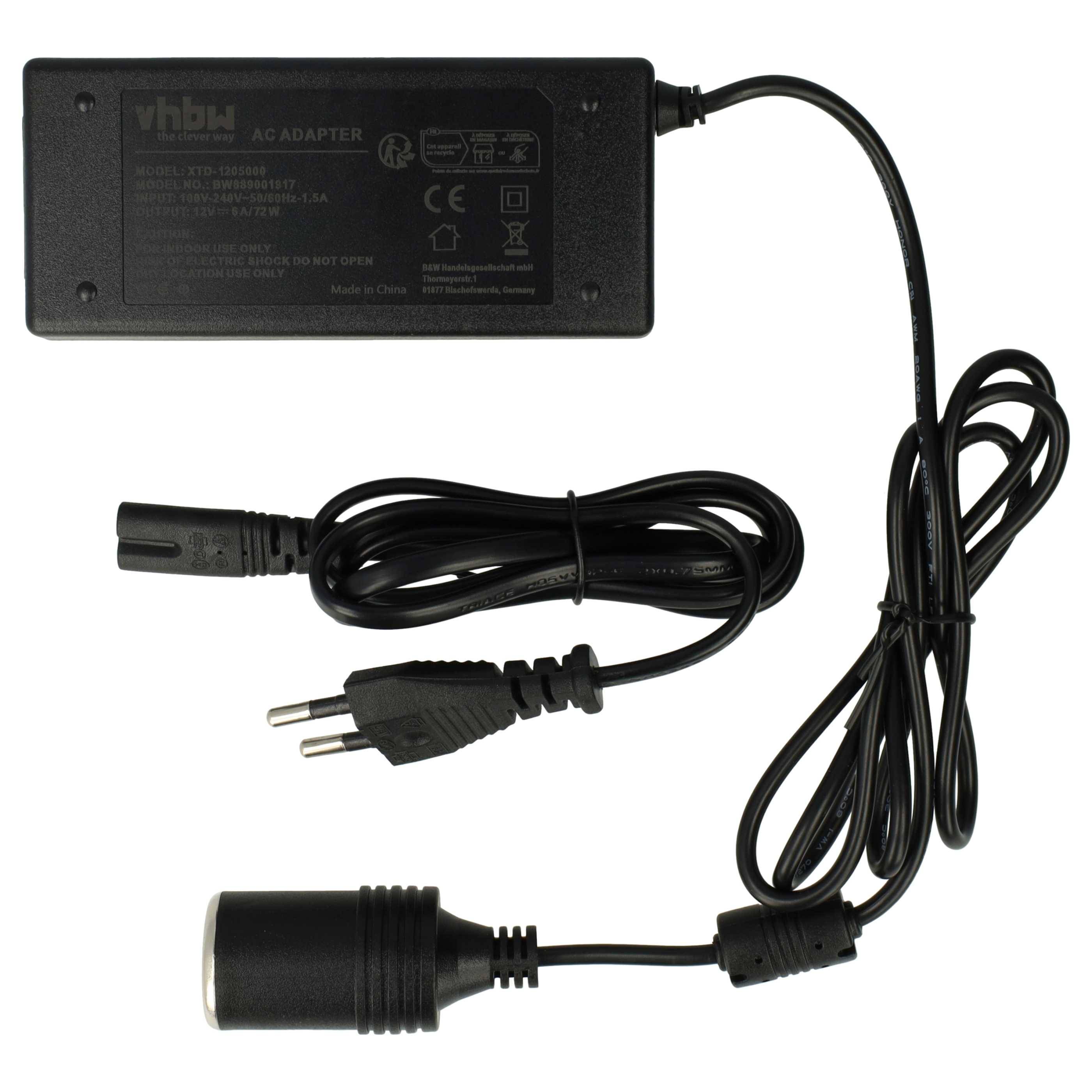 vhbw Netzadapter Eurostecker auf Zigarettenanzünder-Buchse kompatibel mit Dometic Waeco CoolFreeze CF16 Kühlbox mit-1
