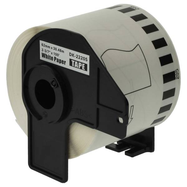 vhbw Etiketten-Rolle mit Halter 62mm x 30,48m (1 Etikette) kompatibel mit Brother PT QL-580N, QL-580 Etiketten-Drucker -