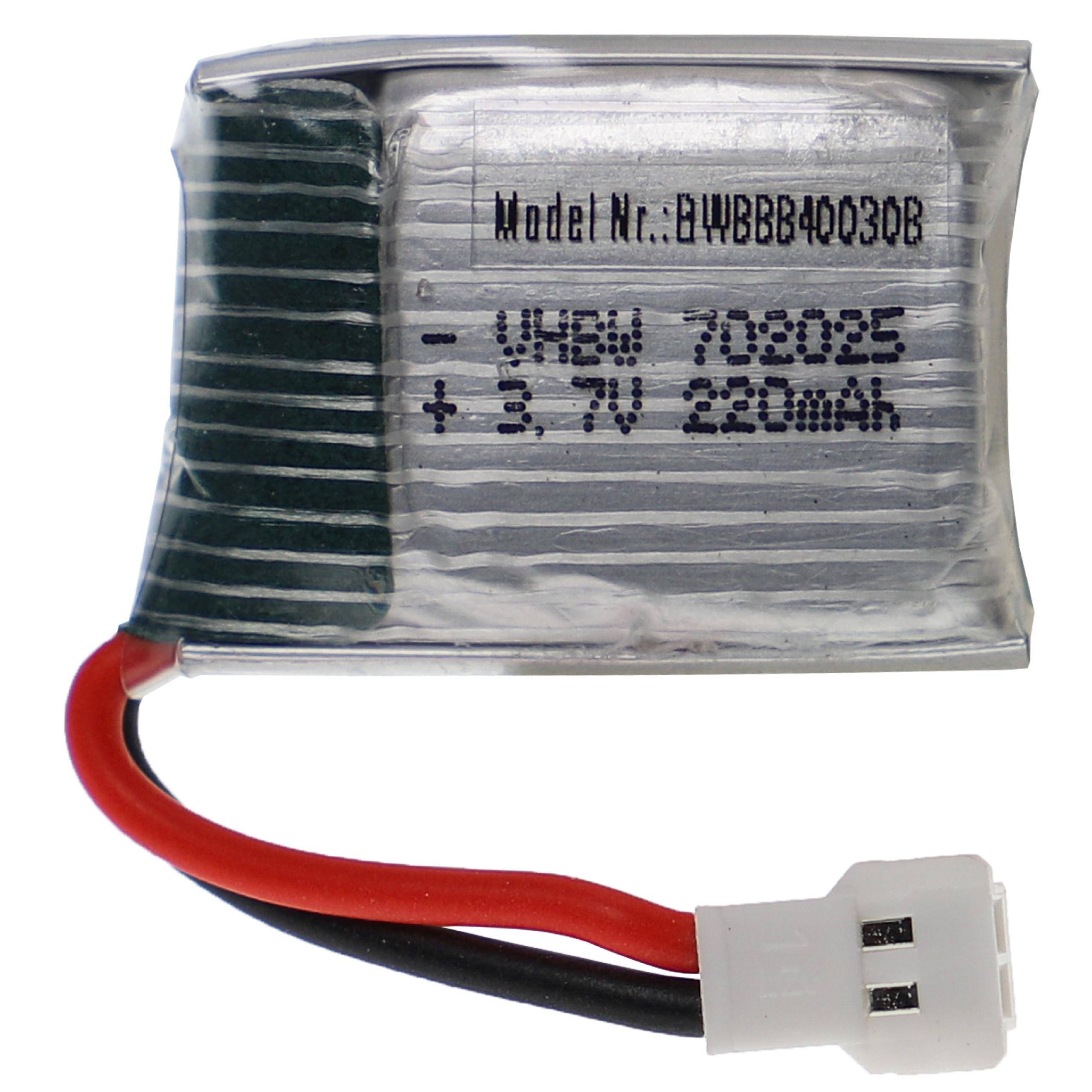 vhbw Akku kompatibel mit XH 2.54 2P Stecker für Modellbau z.B. Racing Car | Helikopter, Flugzeug (220mAh, 3,7V-0