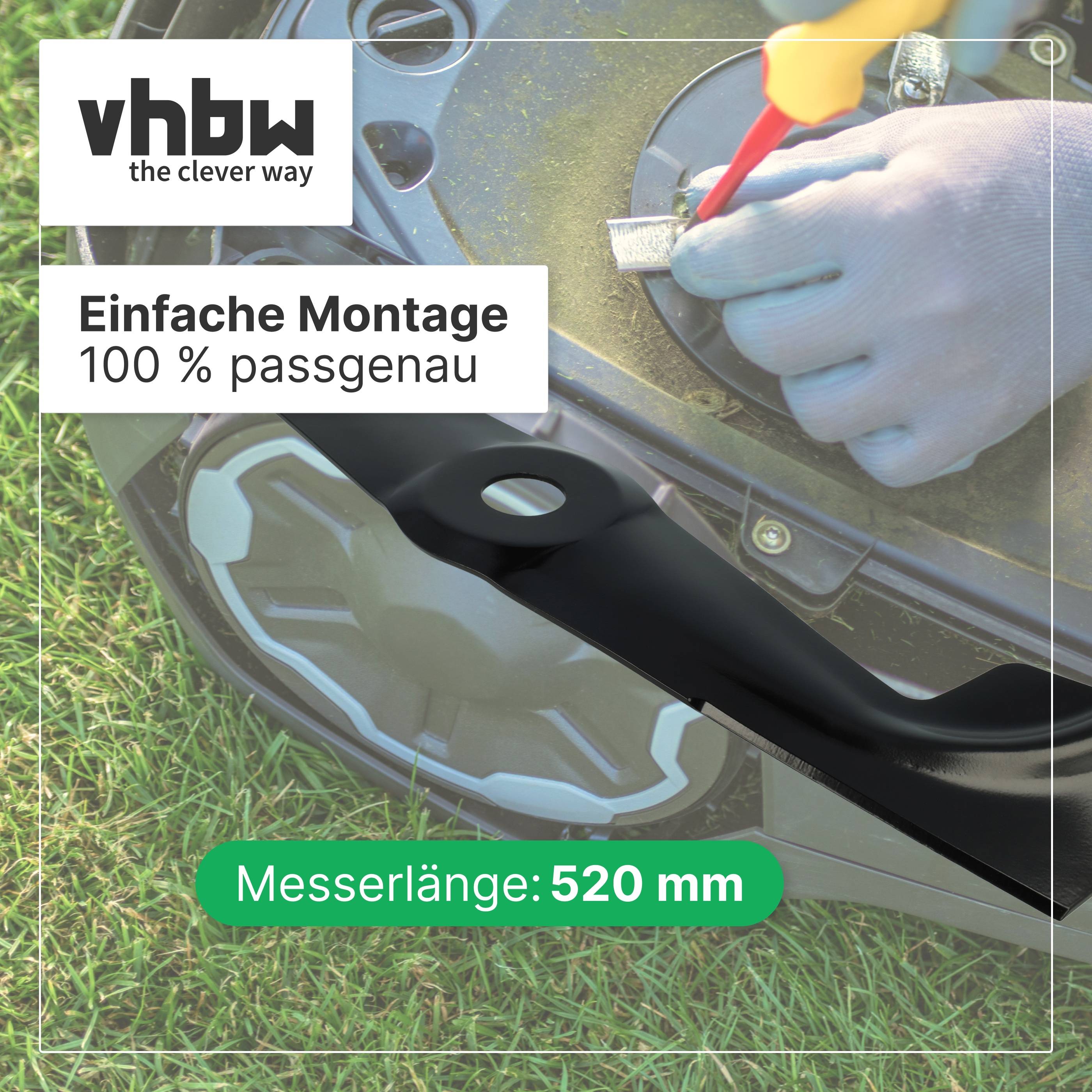 vhbw Ersatz-Messer kompatibel mit Sabo / John Deere 52-QHE m A | 52-QHE m.A., 52-Vario Rasenmäher - Ersatzklinge Schwarz-1