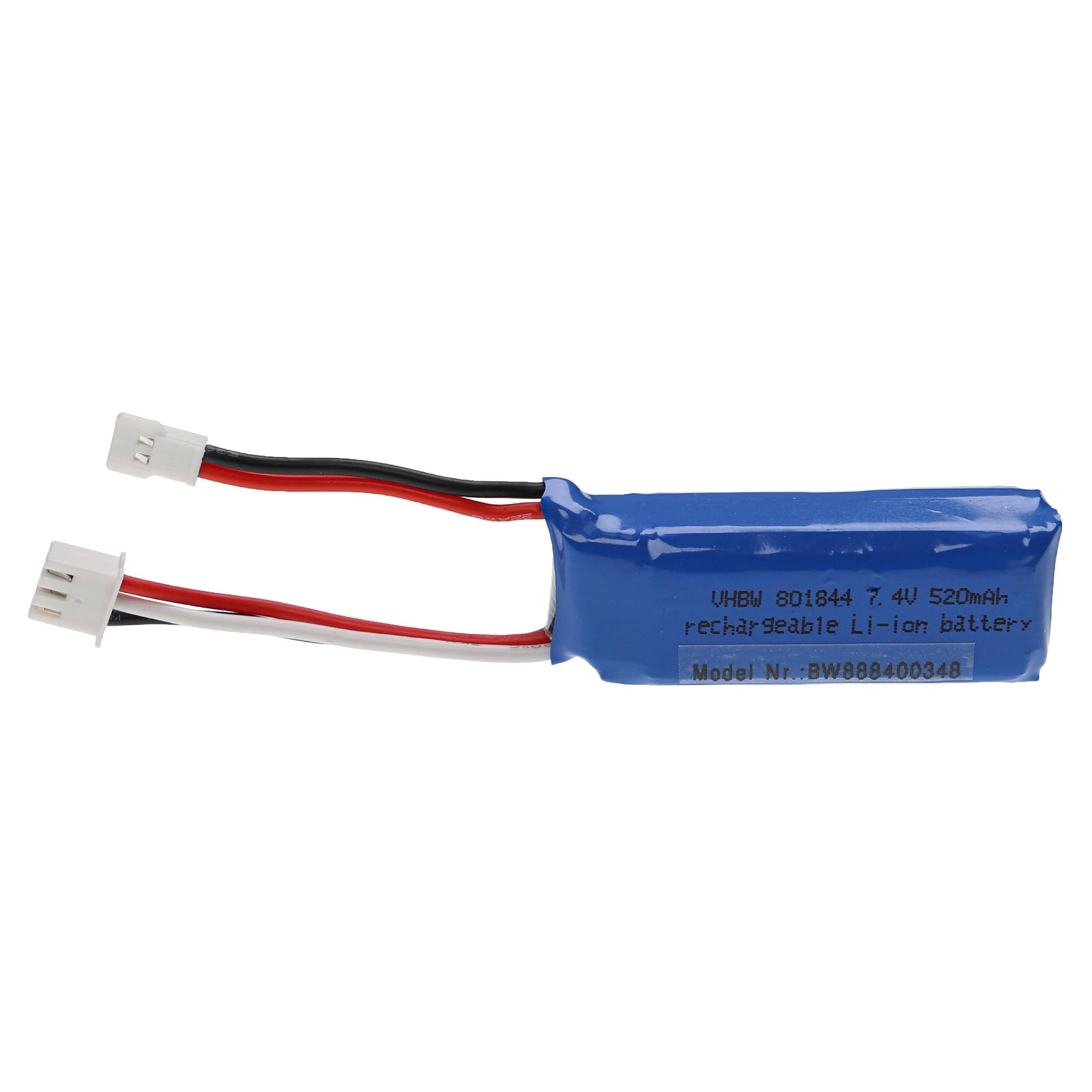 vhbw Akku kompatibel mit XH 2.54 2P Stecker für Modellbau z.B. Racing Car | Helikopter, Flugzeug (520mAh, 7,4V-0