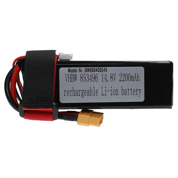 vhbw Akku kompatibel mit XT60 Stecker für Modellbau z.B. Racing Car | Helikopter, Flugzeug (2200mAh, 14,8V, Li-Polymer