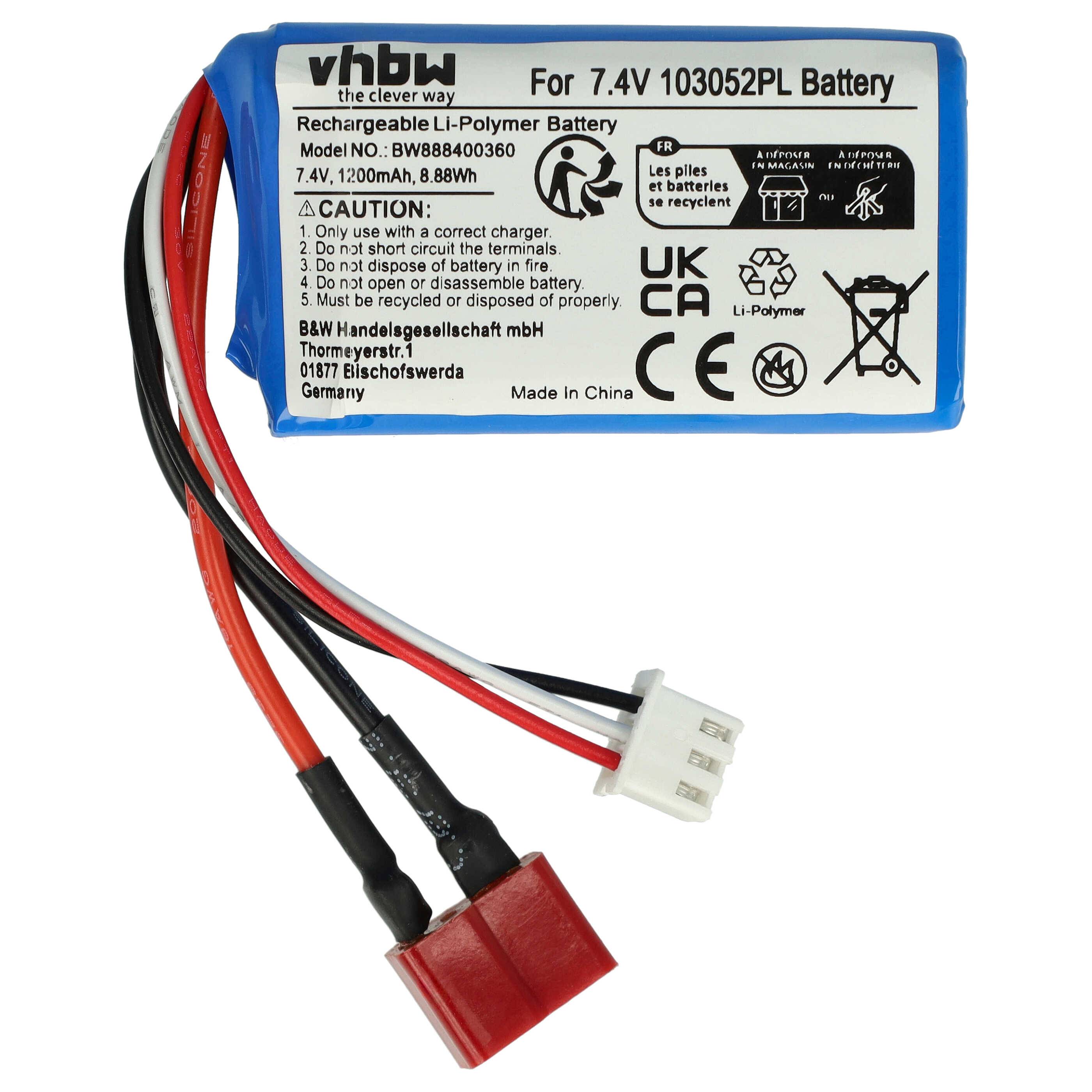 vhbw Akku kompatibel mit T-System AWG16 Stecker für Modellbau z.B. Racing Car, Helikopter, Flugzeug (1200mAh, 7,4V-0