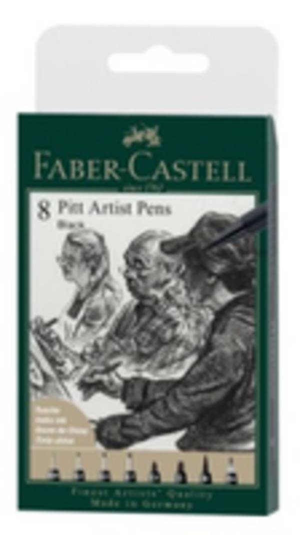 Faber-Castell Pitt Artist Pen Tuschestift, 8er Etui, schwarz, 8 Farben, Schwarz, Mehrfarbig, Erwachsene, 1 Stück(e)