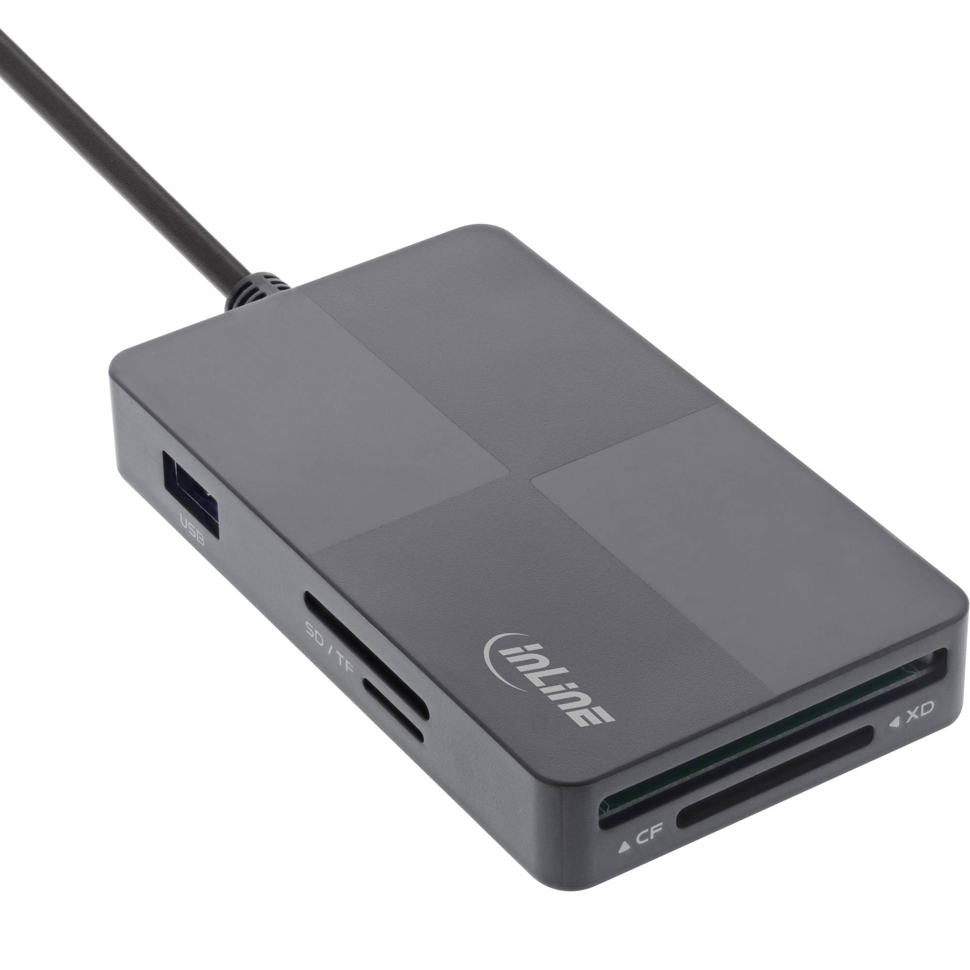 InLine® USB 3.2 Multi Cardreader Hub, SD/TF/MS/XD/CF, 3-Port USB-A, Dual-0