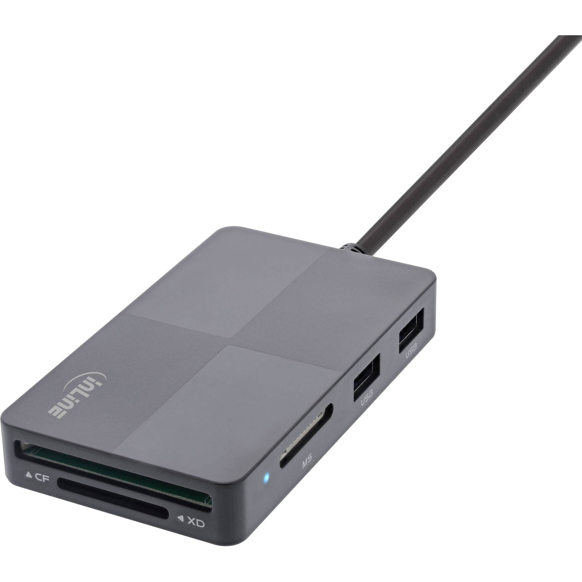InLine® USB 3.2 Multi Cardreader Hub, SD/TF/MS/XD/CF, 3-Port USB-A, Dual-3