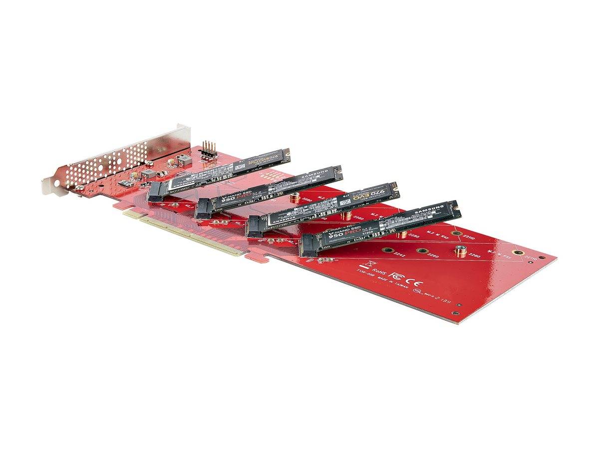StarTech.com Quad M.2 PCIe Adapter Card, x16 Quad NVMe or AHCI M.2 SSD to PCI Express 4.0, Up to 7.8GBps/Drive, For 2242-0