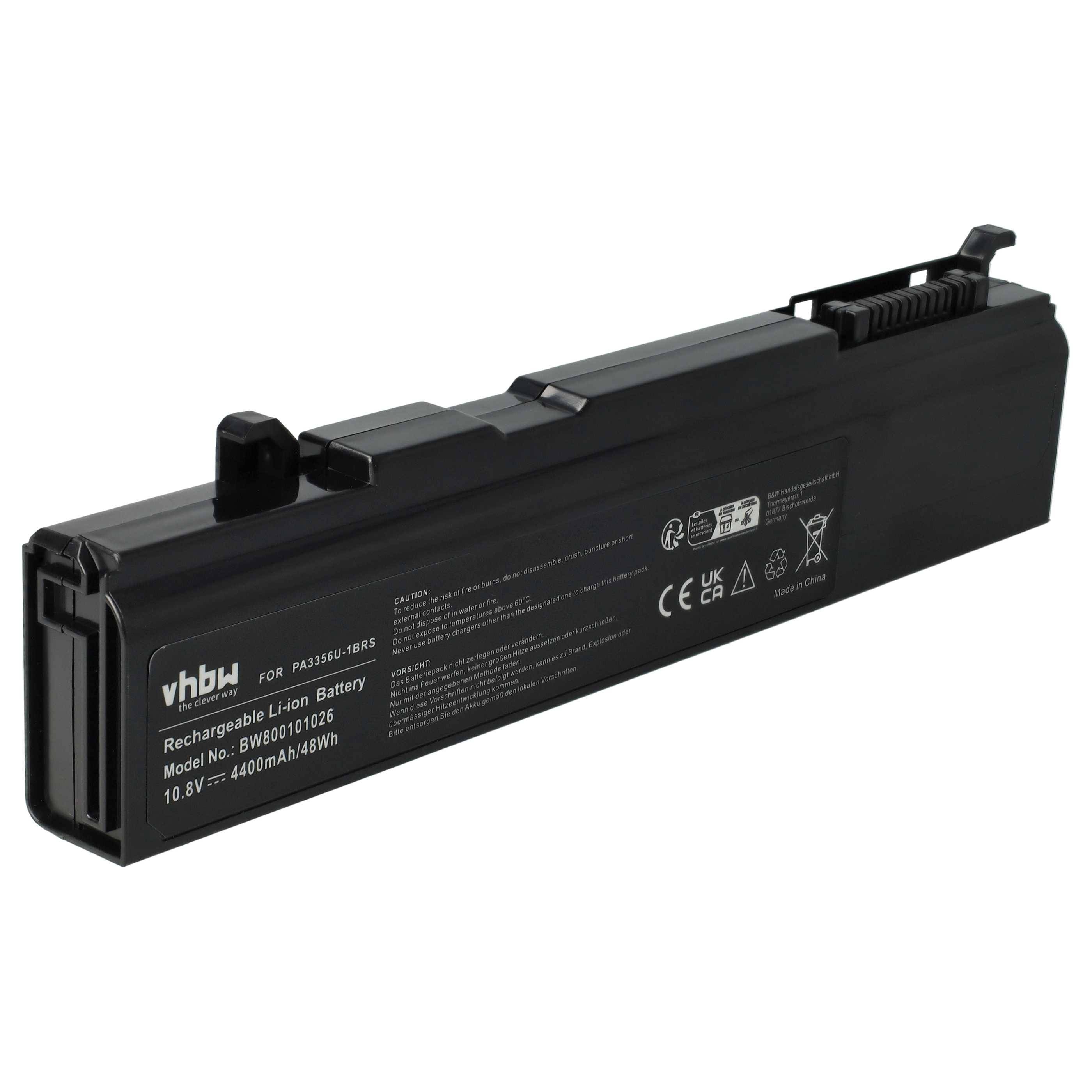 vhbw Akku kompatibel mit Toshiba Satellite A50-512 | A50-492, A50-543, A50-493, A50-114, A55 Notebook (4400 mAh, 10,8 V-0