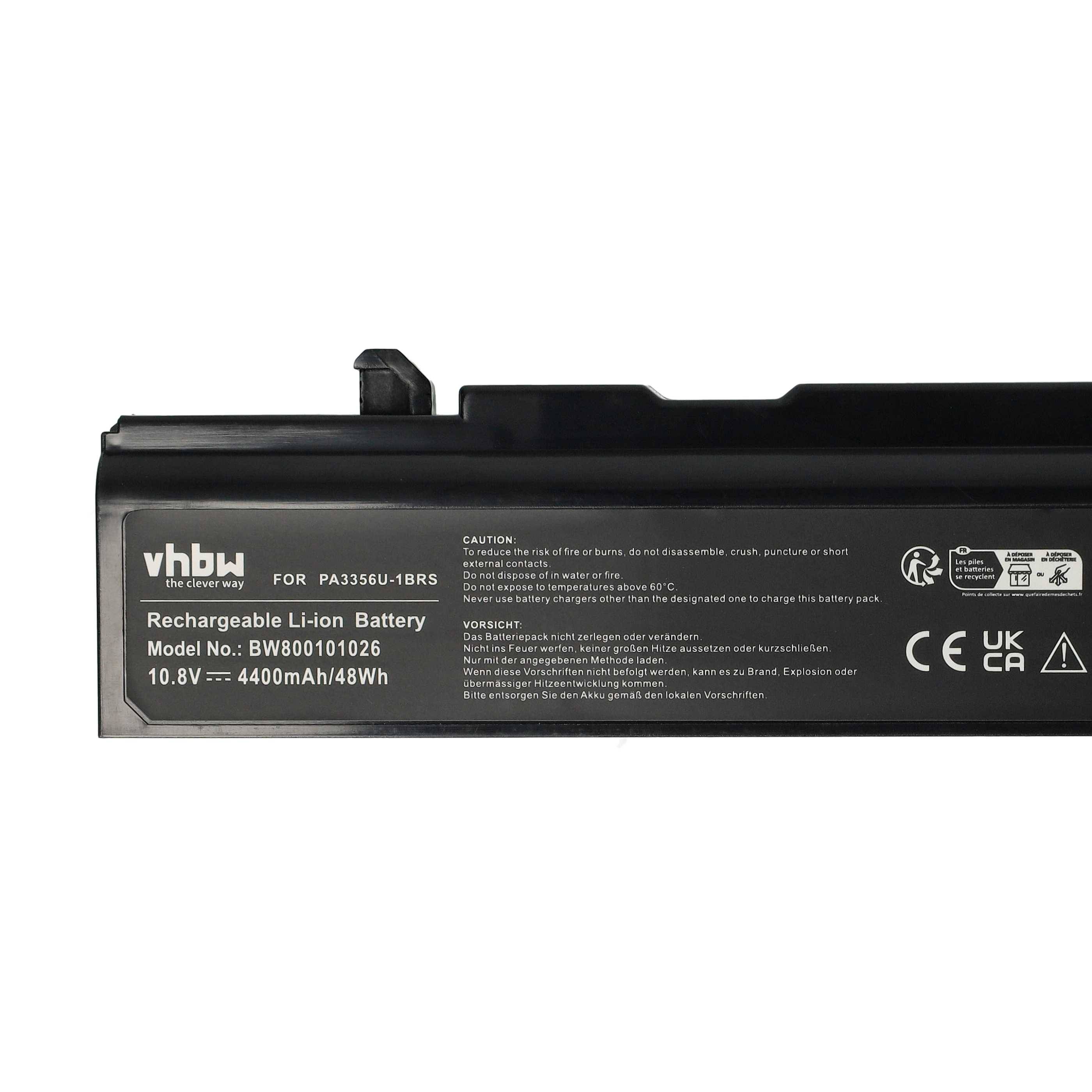 vhbw Akku kompatibel mit Toshiba Satellite A50-512 | A50-492, A50-543, A50-493, A50-114, A55 Notebook (4400 mAh, 10,8 V-4