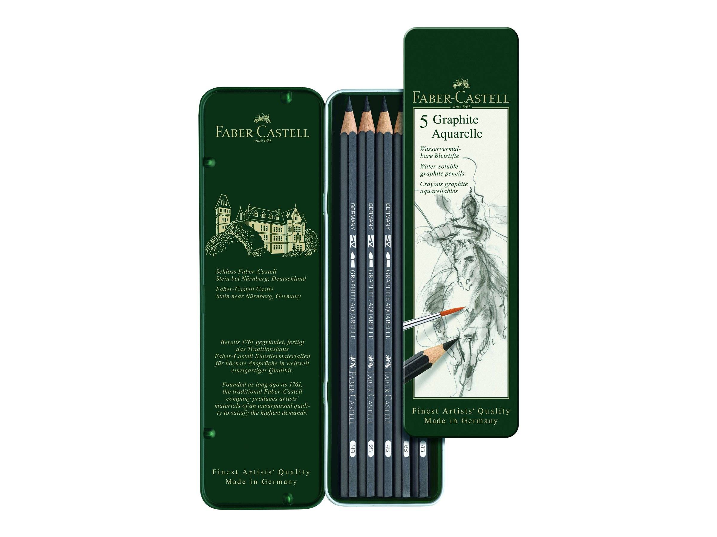 Faber-Castell AQUARELLE - Wasserfarbstift - 2B, 4B, 6B, 8B, HB - Grafit - 3.8 mm (Packung mit 5)-0