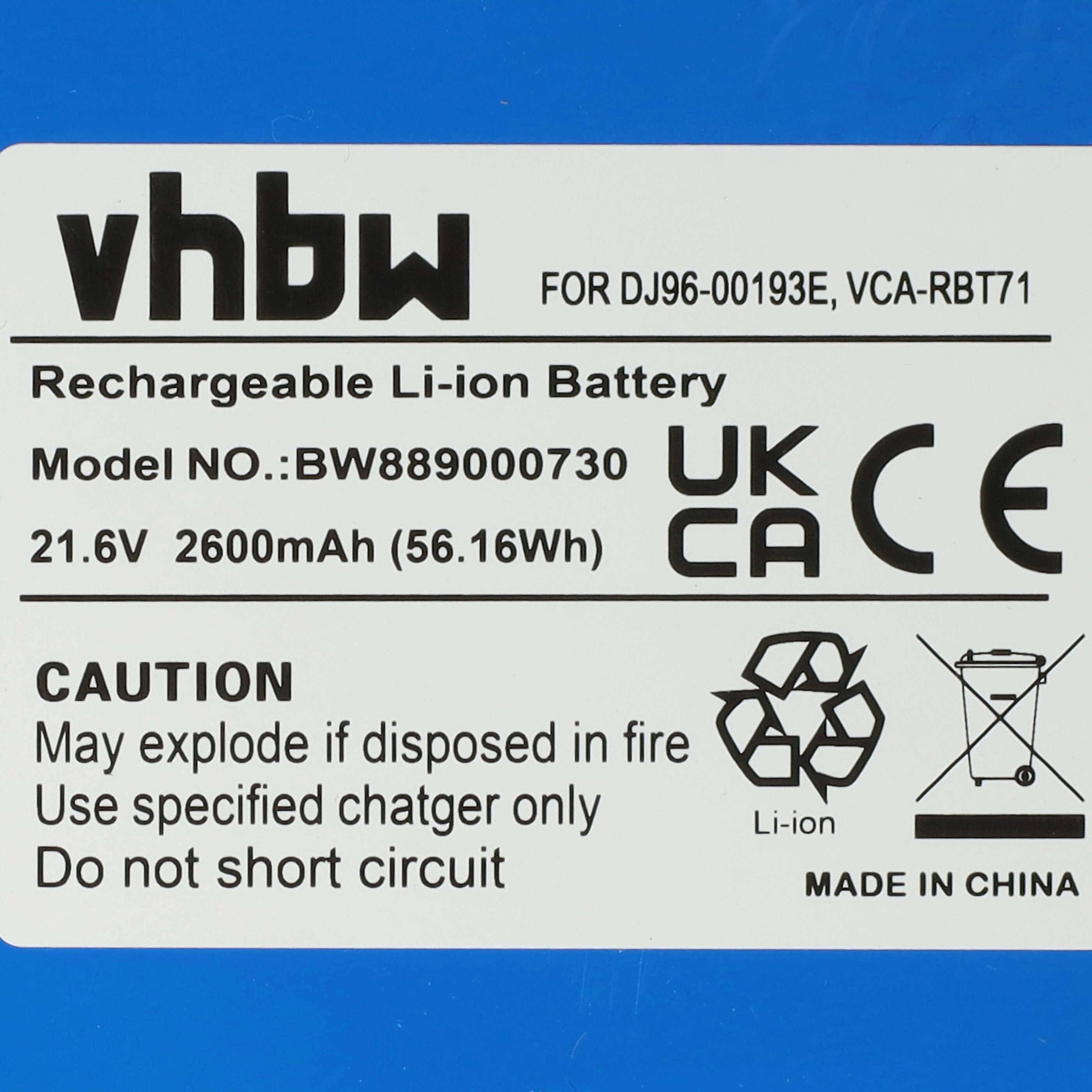 vhbw Akku kompatibel mit Samsung Powerbot VR1AM7040WG/AA | VR1AM7040W9 / AA Saugroboter (2600 mAh, 21,6 V, Li-Ion, ohne-4