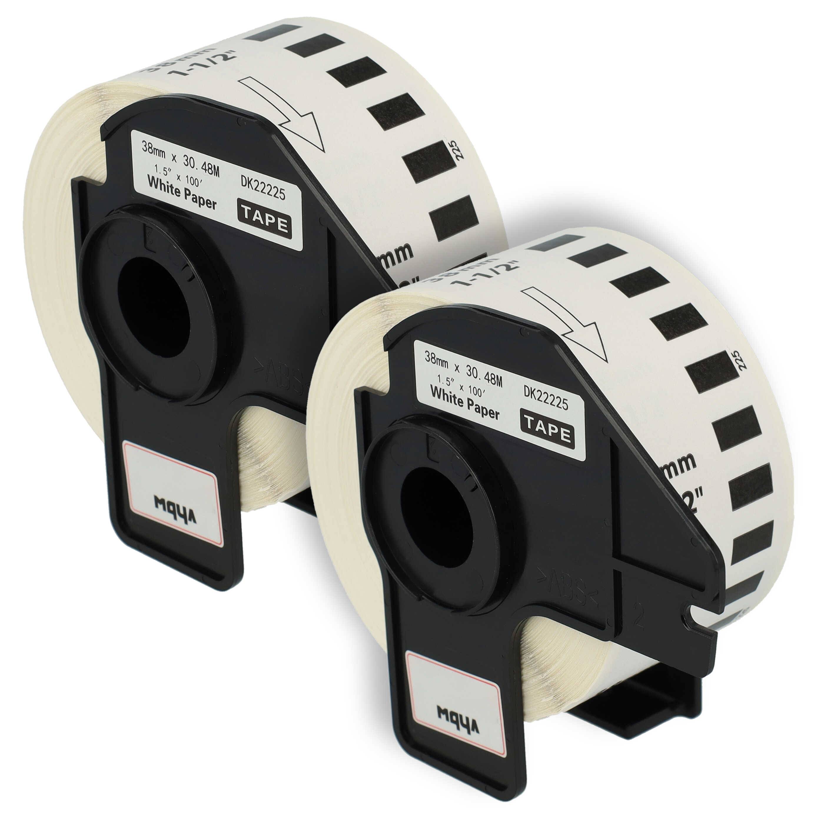 vhbw 2x Etiketten-Rolle mit Halter 38mm x 30,48m (1 Etikette) kompatibel mit Brother PT QL650TD, QL-700, QL-710-0