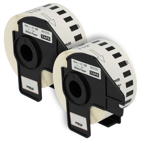 vhbw 2x Etiketten-Rolle mit Halter 38mm x 30,48m (1 Etikette) kompatibel mit Brother PT QL650TD, QL-700, QL-710